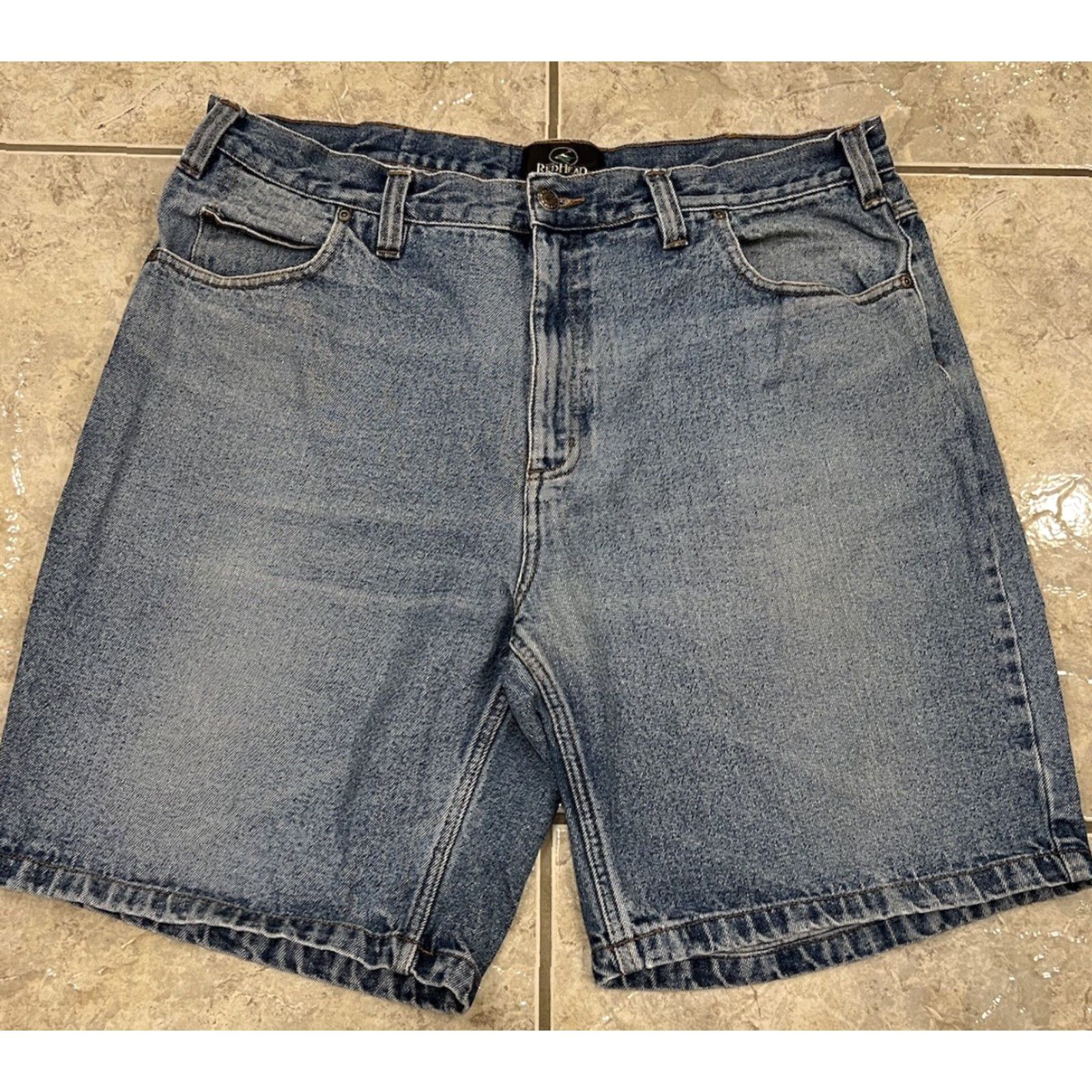 Denime VINTAGE Red Head Mens 40 Distressed Denim Bermuda 9" Shorts Blue 100% Cotton Regular (38) Jeans Jorts Baggy/Workwear... Size US 40 / EU 56 - 2 Thumbnail