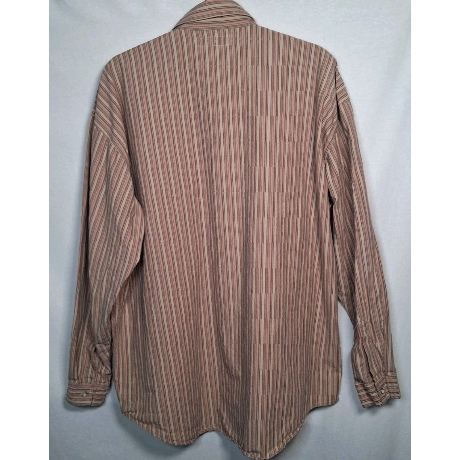 Guess VINTAGE Guess Jeans Shirt Men L Knit Striped Button-Up 1990s Beige Long Sleeve Mens Regular Collar Swing Tests Sample Size US L / EU 52-54 / 3 - 3 Thumbnail