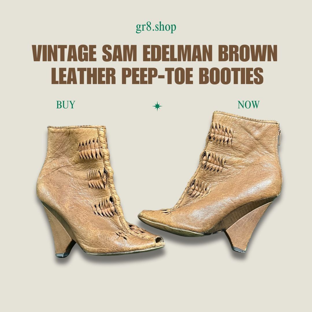 Sam Edelman Vintage Sam Edelman Brown Leather Peep-Toe Booties Size 6 Wi Size US 6 / IT 36 - 1 Thumbnail
