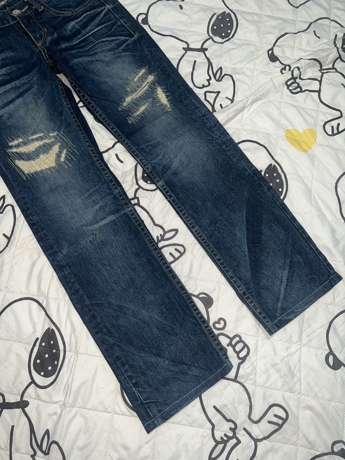 If Six Was Nine 1990s Red Pepper - Distressed Union Jack Flare Jeans Size US 30 / EU 46 - 4 Thumbnail