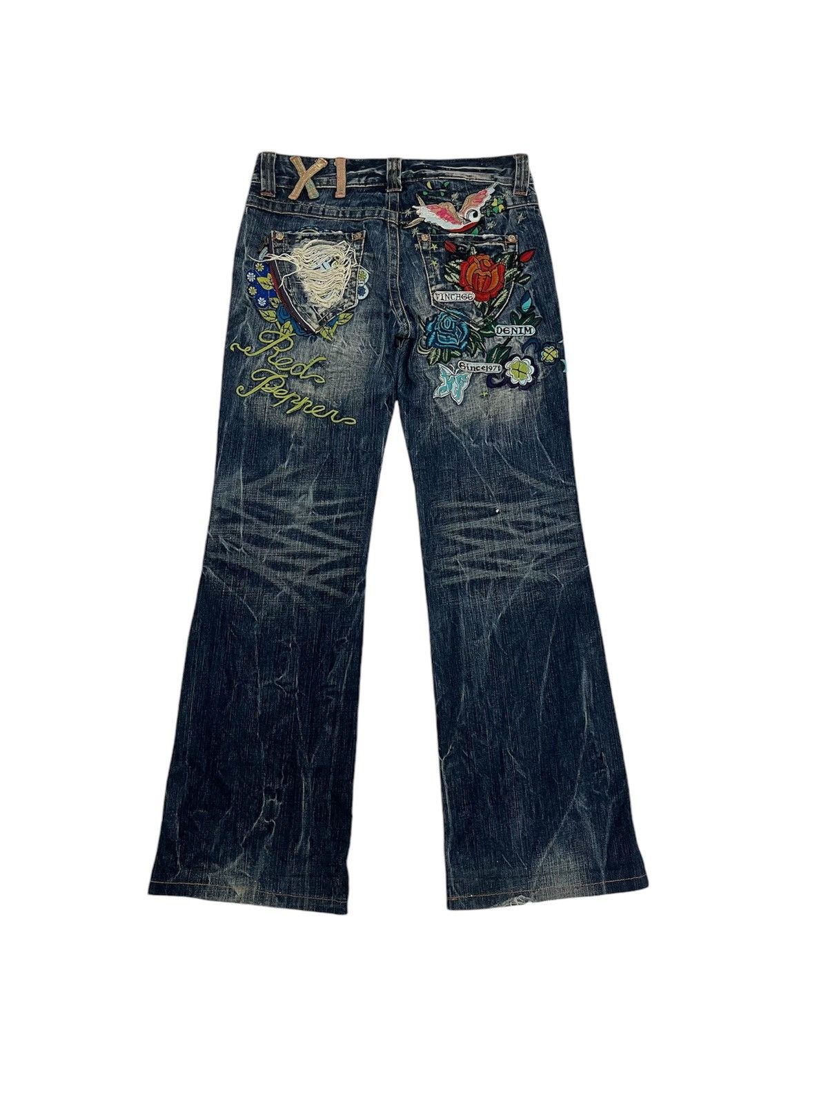 Hysteric Glamour FLARE JEANS RED PEPPER EMBROIDERY DENIM BOOT CUT PANTS Size 28" / US 6 / IT 42 - 1 Thumbnail