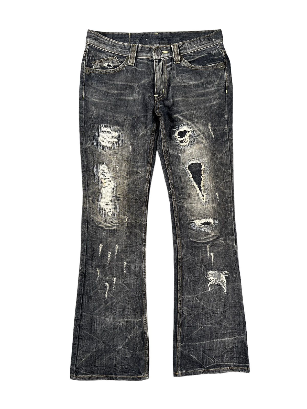 Japanese Brand On Board 🇯🇵 Distressed Flare Denim Size US 31 - 2 Thumbnail
