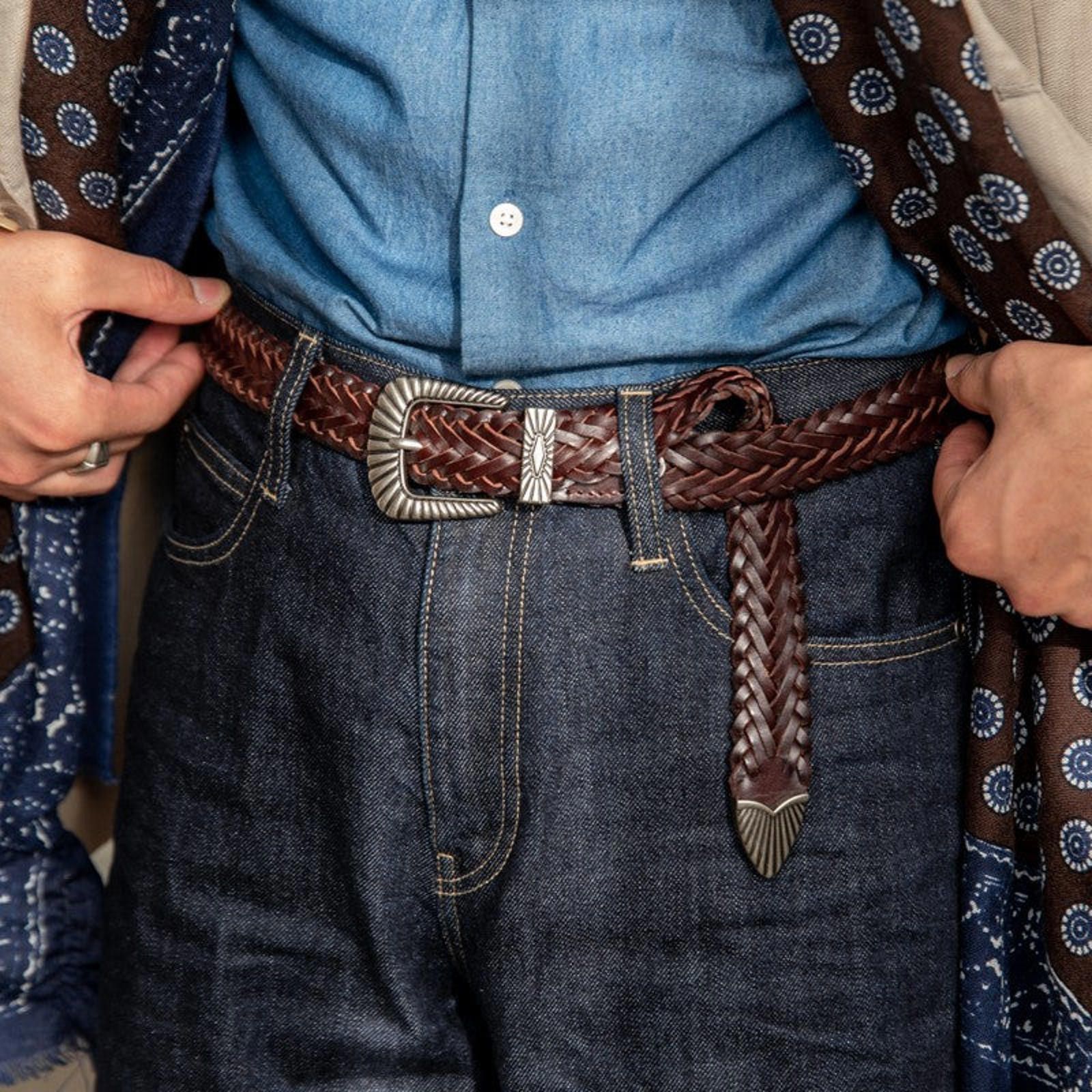 Japanese Brand Western Retro Belt – Woven Texture Size ONE SIZE - 8 Thumbnail