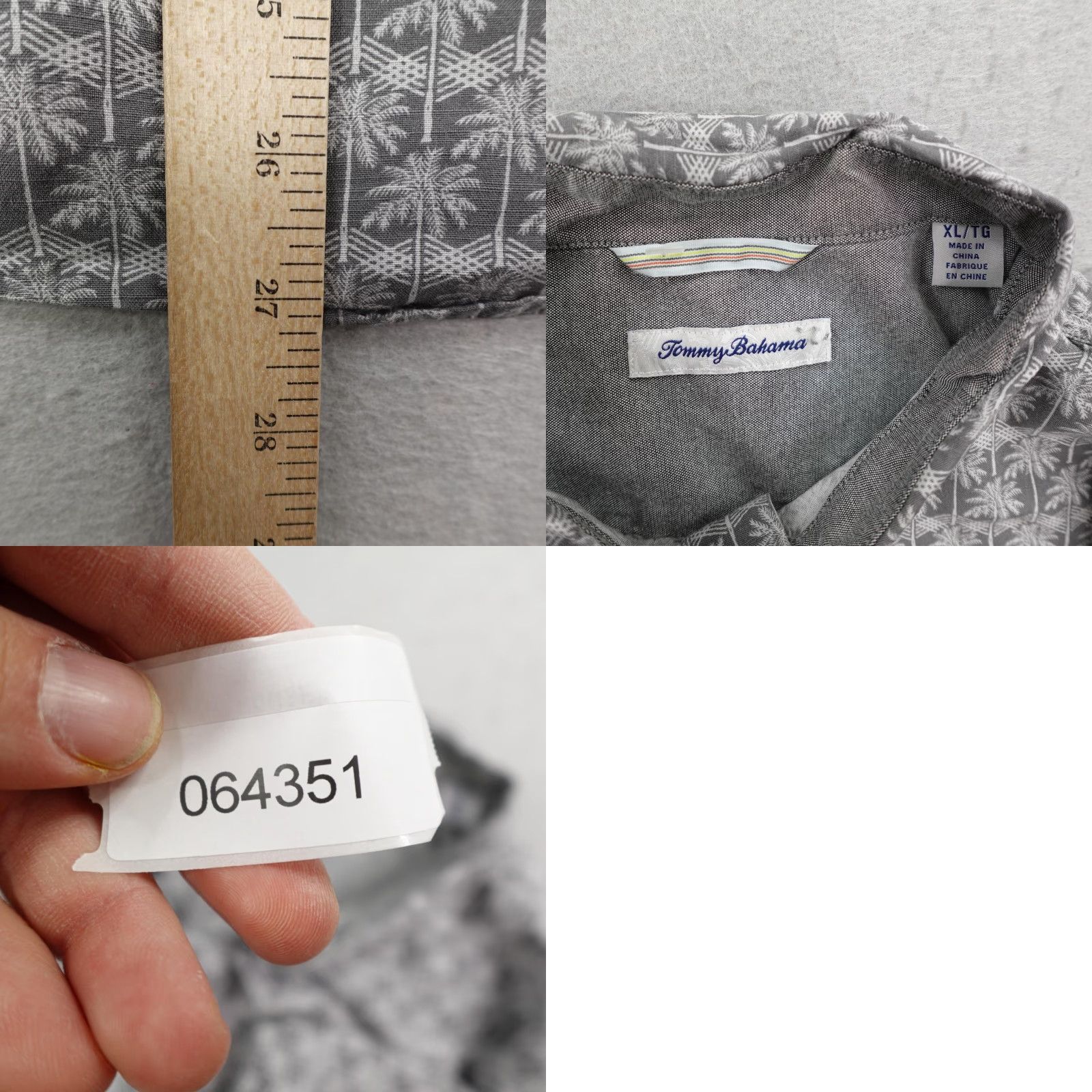 Tommy Bahama VINTAGE Tommy Bahama Shirt Men XL Gray Hawaiian Palm Tree Aloha Camp Button-Up Rayon Short Sleeve Casual Beach 60s 70s Mens Size US XL / EU 56 / 4 - 8 Thumbnail