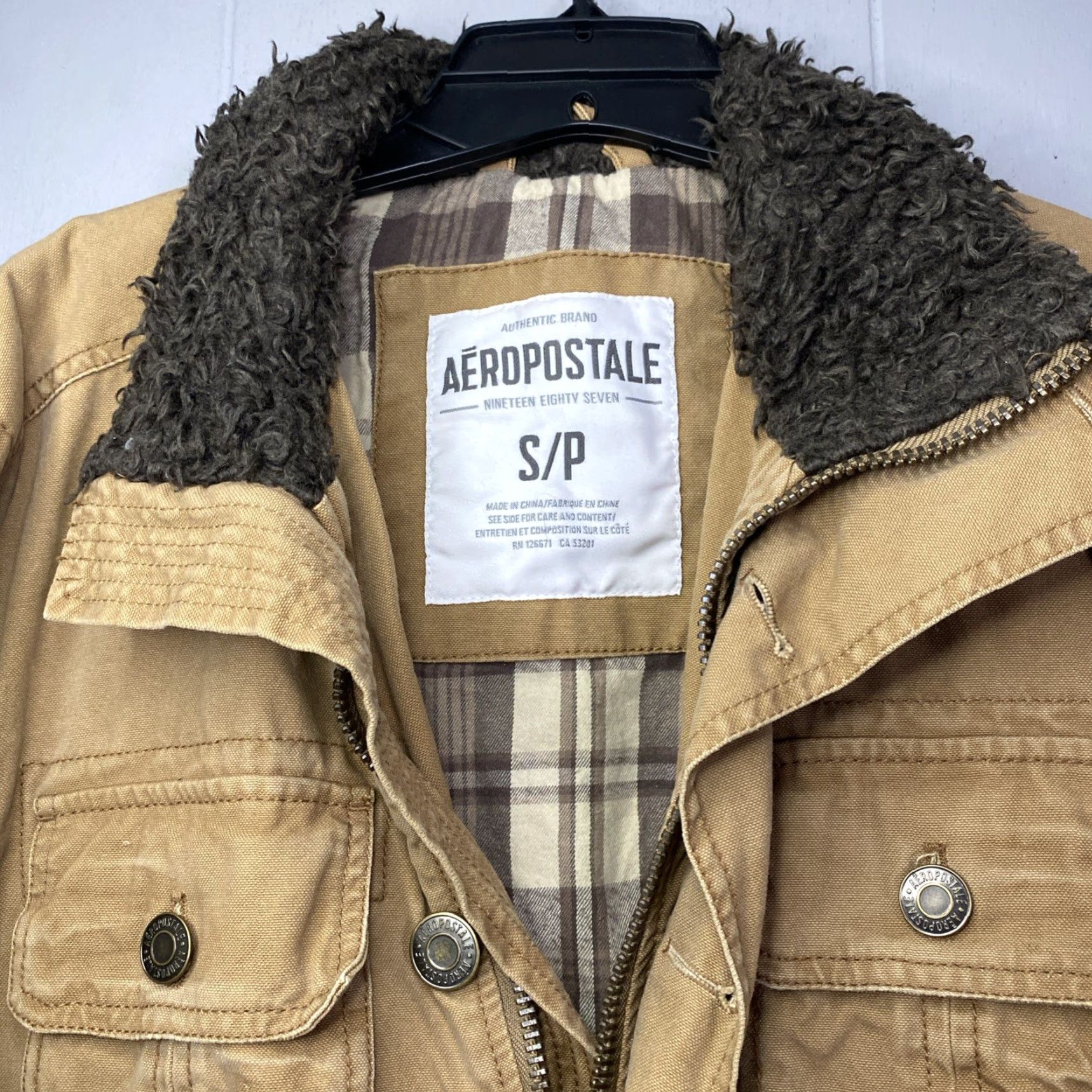 Aeropostale VINTAGE Aeropostale Saddle Brown Cowboy Jacket Sherpa Collar Plaid Flannel Lined S Jacket Men Regular Brown 90s City College USA Mens Size US S / EU 44-46 / 1 - 2 Thumbnail