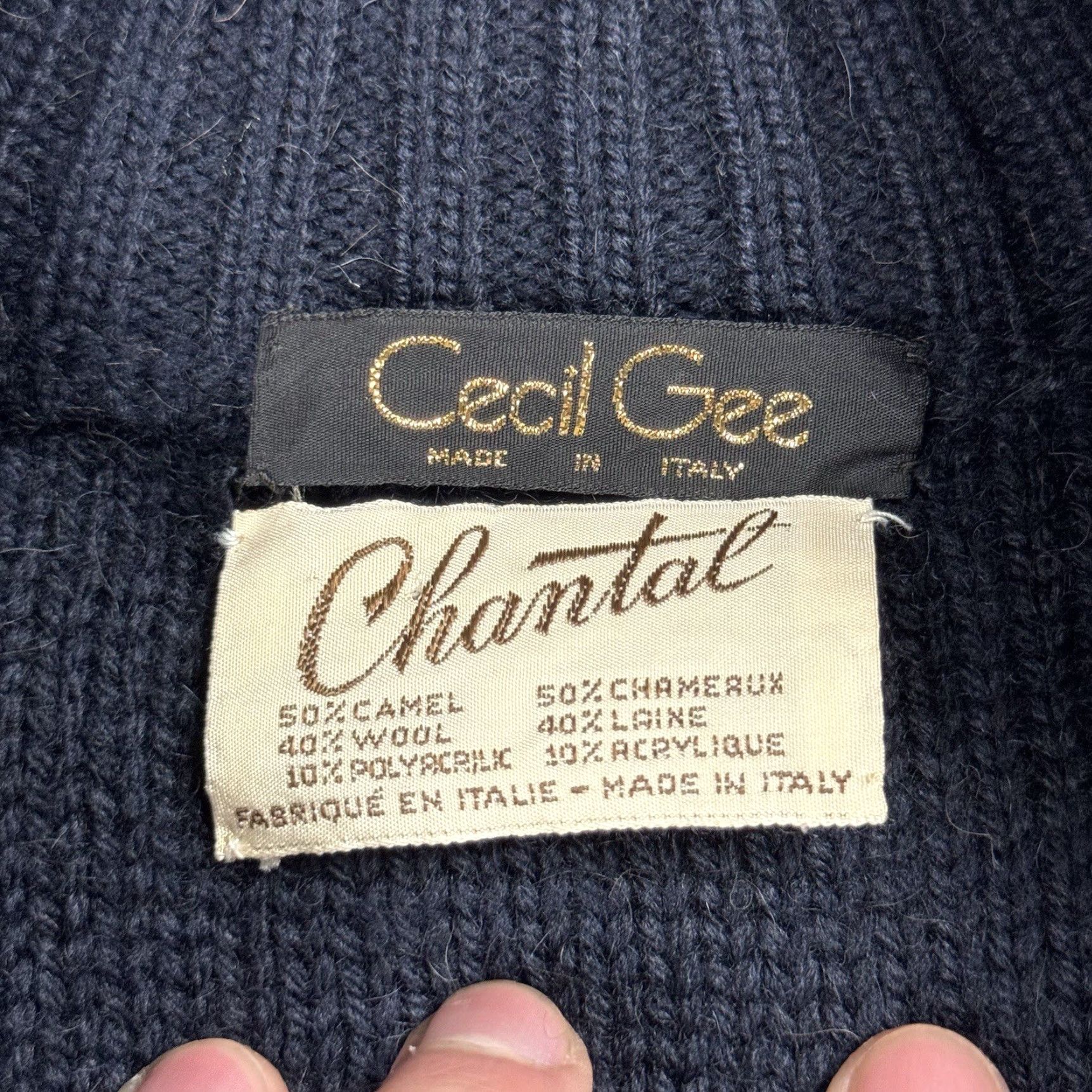 Vintage VINTAGE CHANTAL FOR CECIL GEE WOOL SWEATER JACKET FULL ZIP LEATHER ACCENT BLUE L/XL MEN'S Size US L / EU 52-54 / 3 - 7 Thumbnail