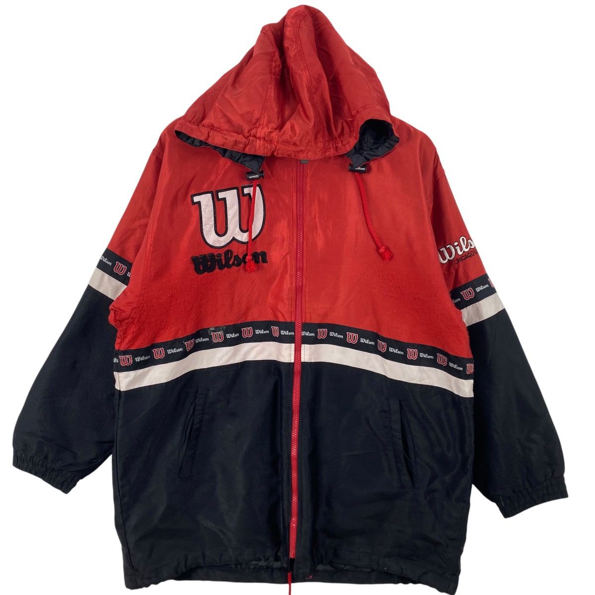 Vintage Vintage WILSON Hooded Windbreaker Jacket Big Logo Spell Size US XL / EU 56 / 4 - 4 Thumbnail
