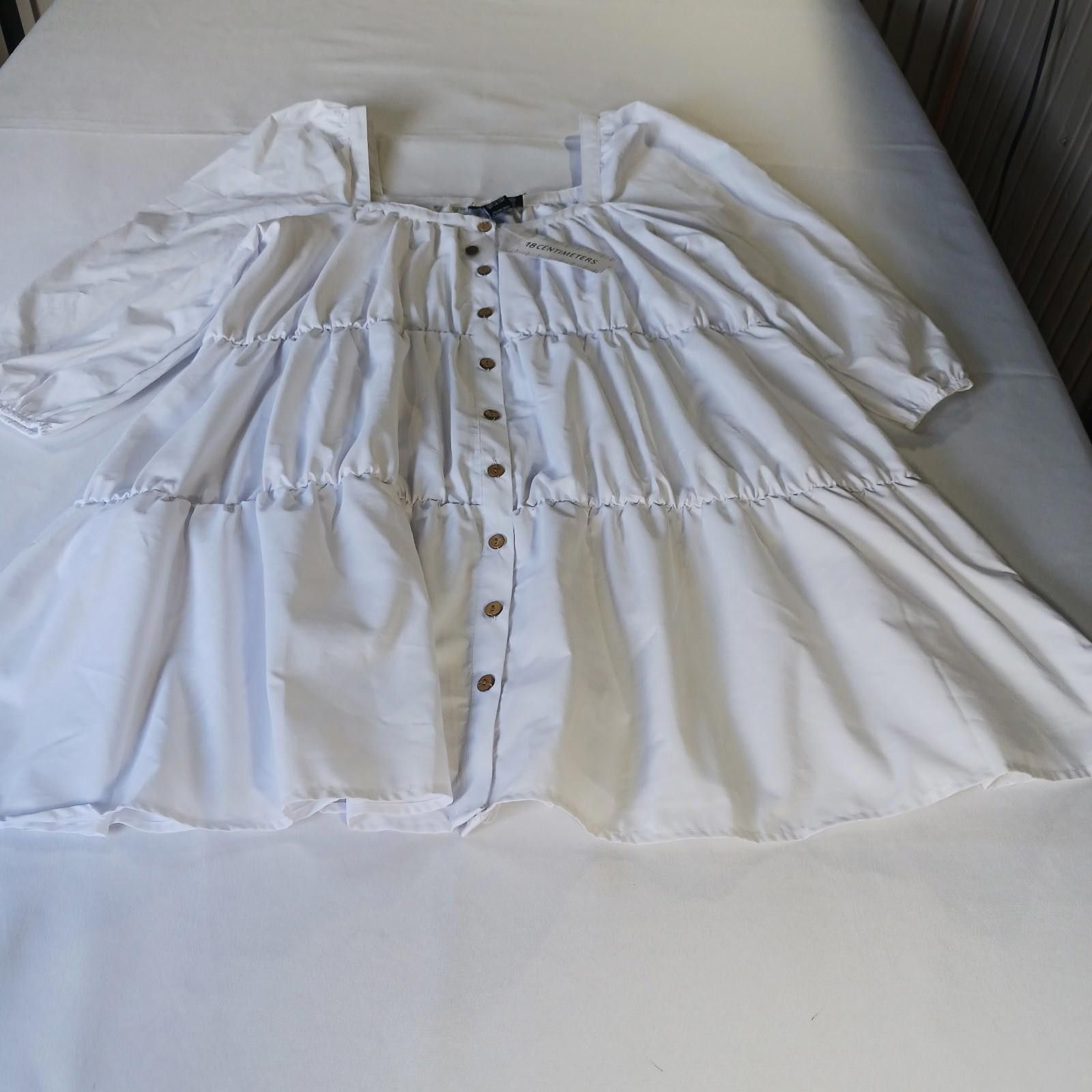 Other 18 Centimeters Women L White Button Front Square Neck Dress Size L / US 10 / IT 46 - 12 Thumbnail