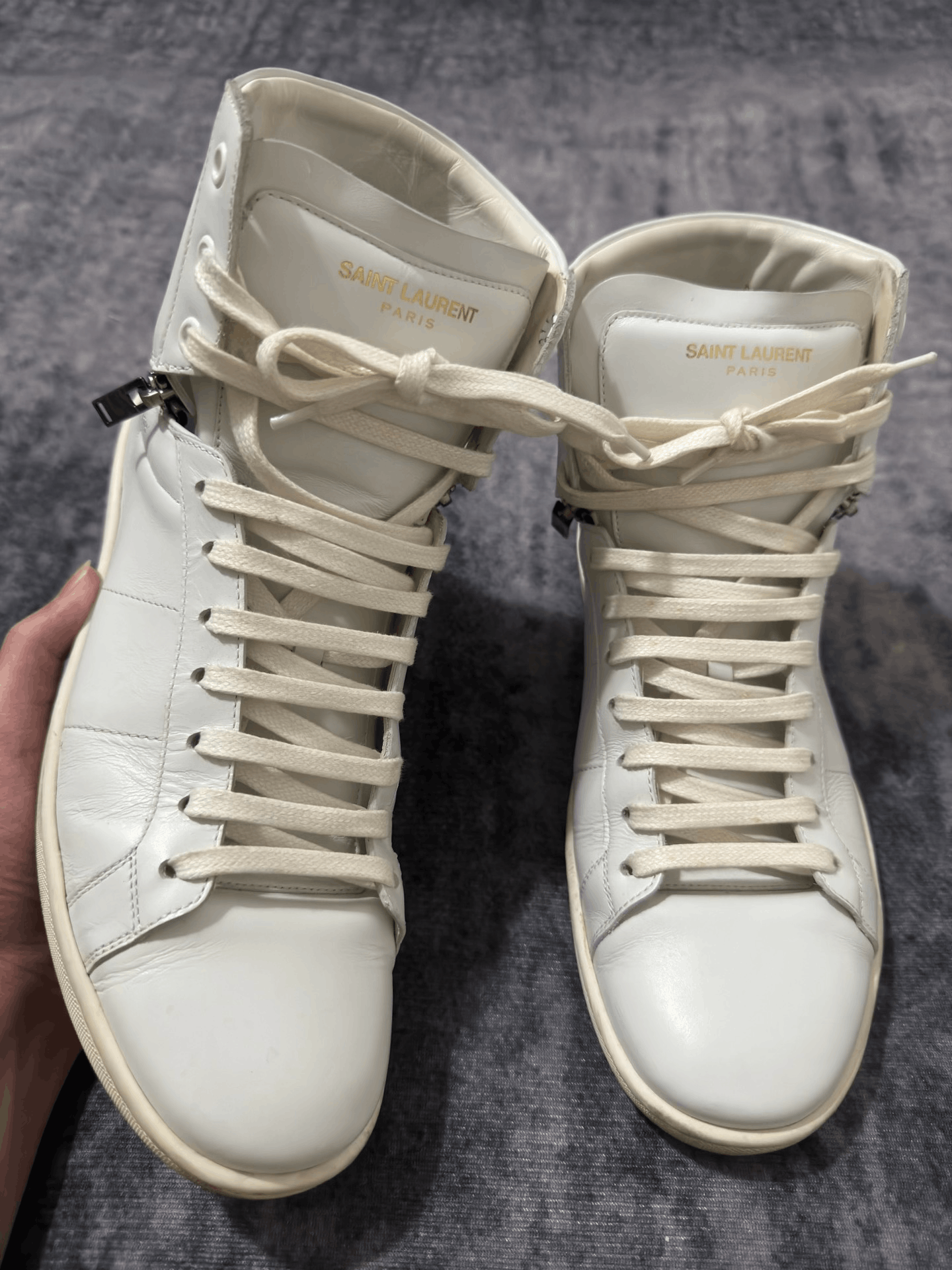 Saint Laurent Paris Saint Laurent White High-Top Zipper Sneakers Size US 8 / EU 41 - 1 Thumbnail