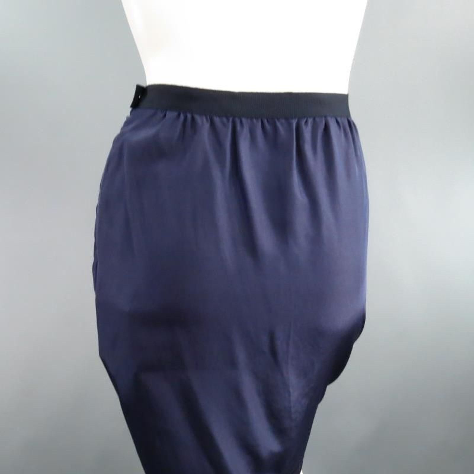 Lanvin SS/S 2008 Size US 6 Navy Silk Ribbon Waist Raw Hemmed Skirt Size 28" / US 6 / IT 42 - 6 Thumbnail