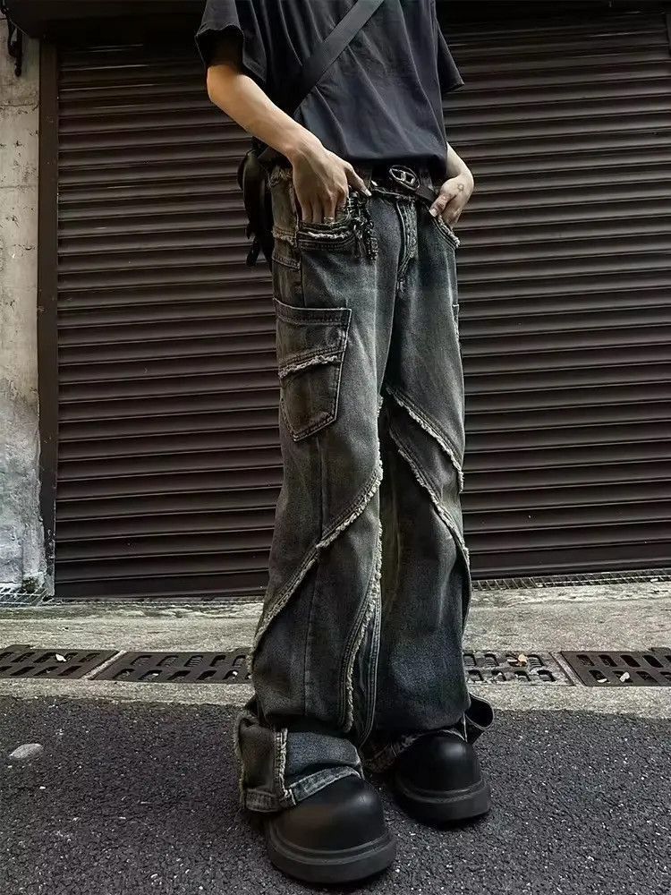 Japanese Brand Raw Edge Patchwork Blue Jean Size US 32 / EU 48 - 3 Thumbnail