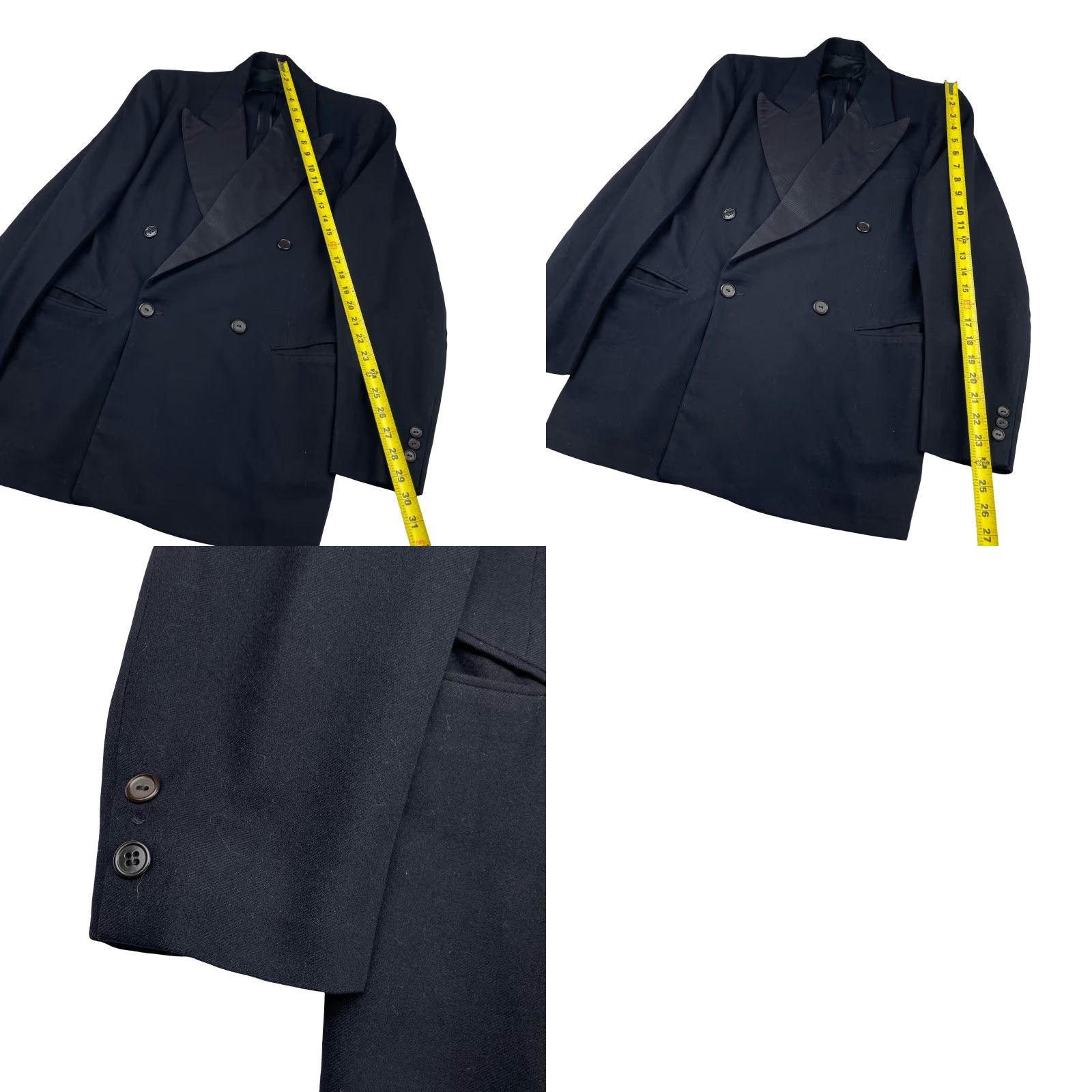 Doublet VTG Bespoke Men’s Tuxedo Jacket Navy Blue Double-Breasted Four-Button 38S Wool Flannel Vintage Wedding Mens Size 38R - 8 Thumbnail