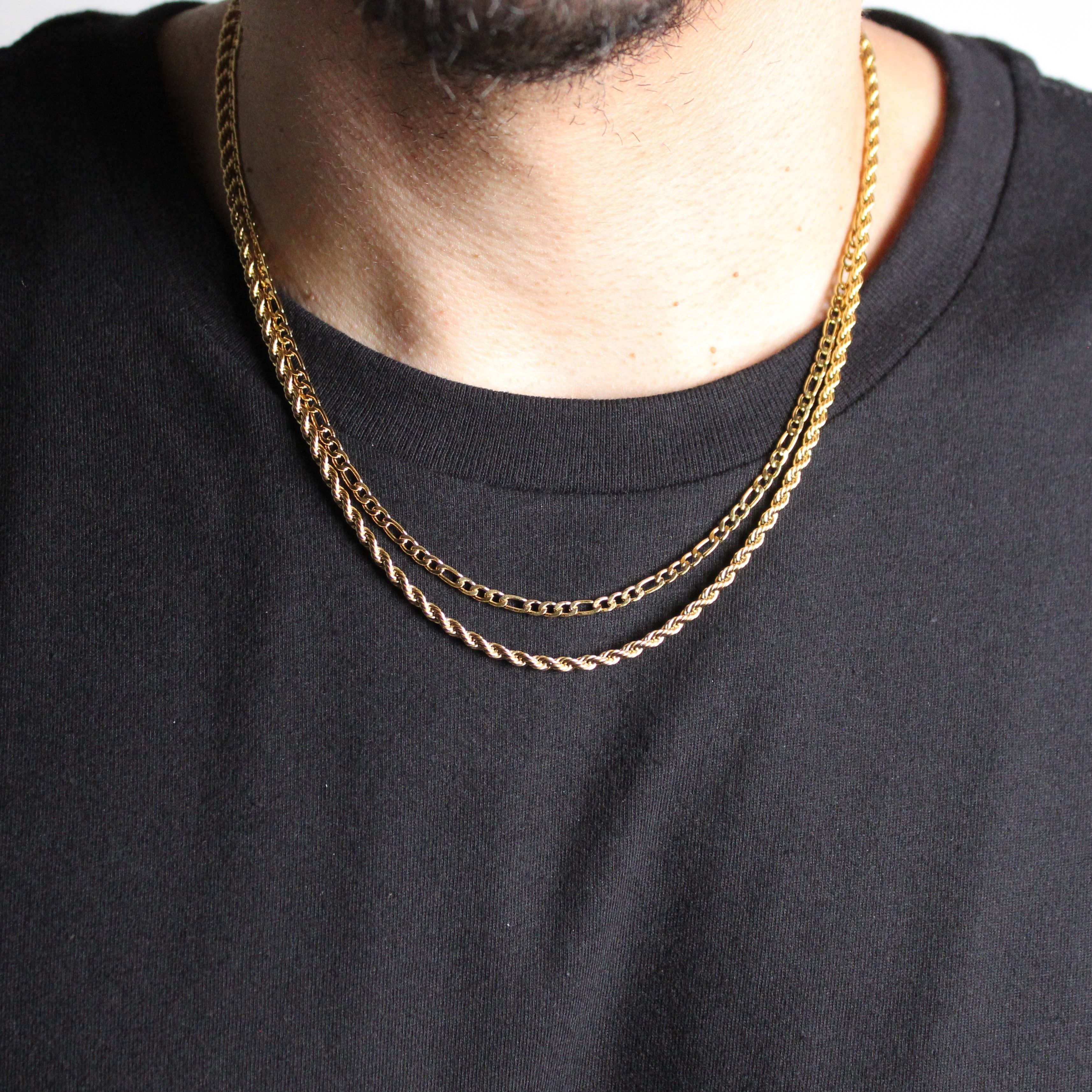 Jewelry Gold 3mm Figaro & Rope Chain Set Size ONE SIZE - 1 Thumbnail