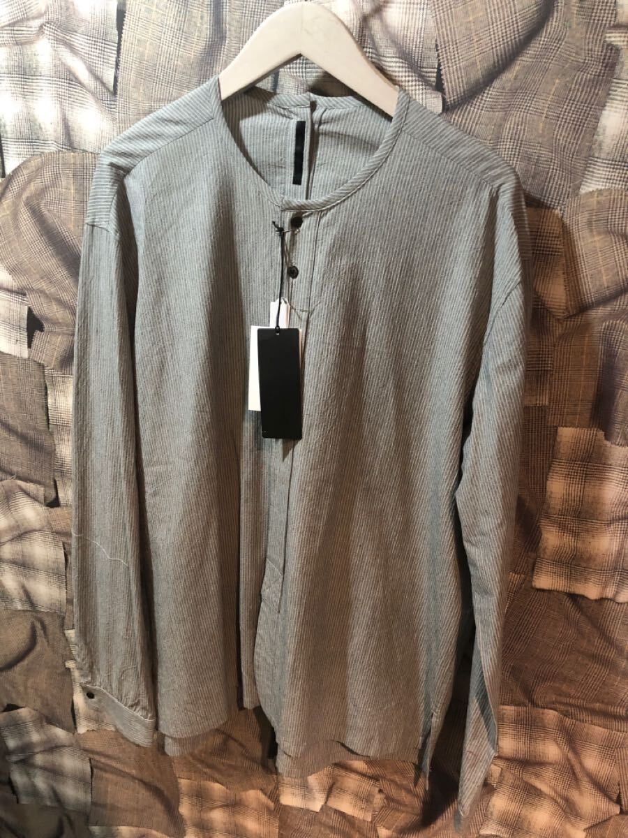 20SS Striped Collarless Shirt, Salt-Shrinking Cotton
