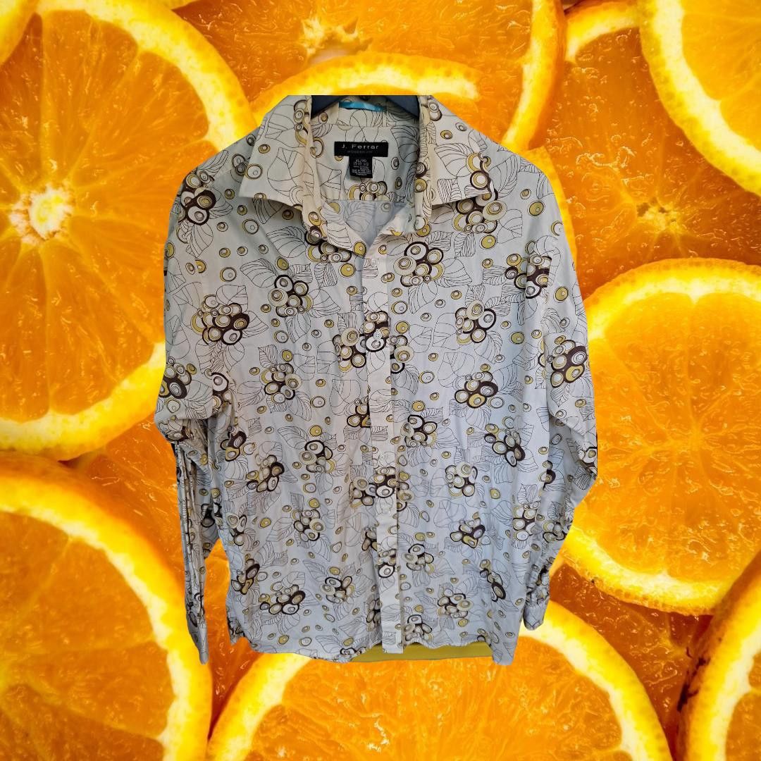 J Ferrar J. Ferrar Long Sleeve Shirt with Yellow and Brown Decoration Size US XL / EU 56 / 4 - 1 Thumbnail