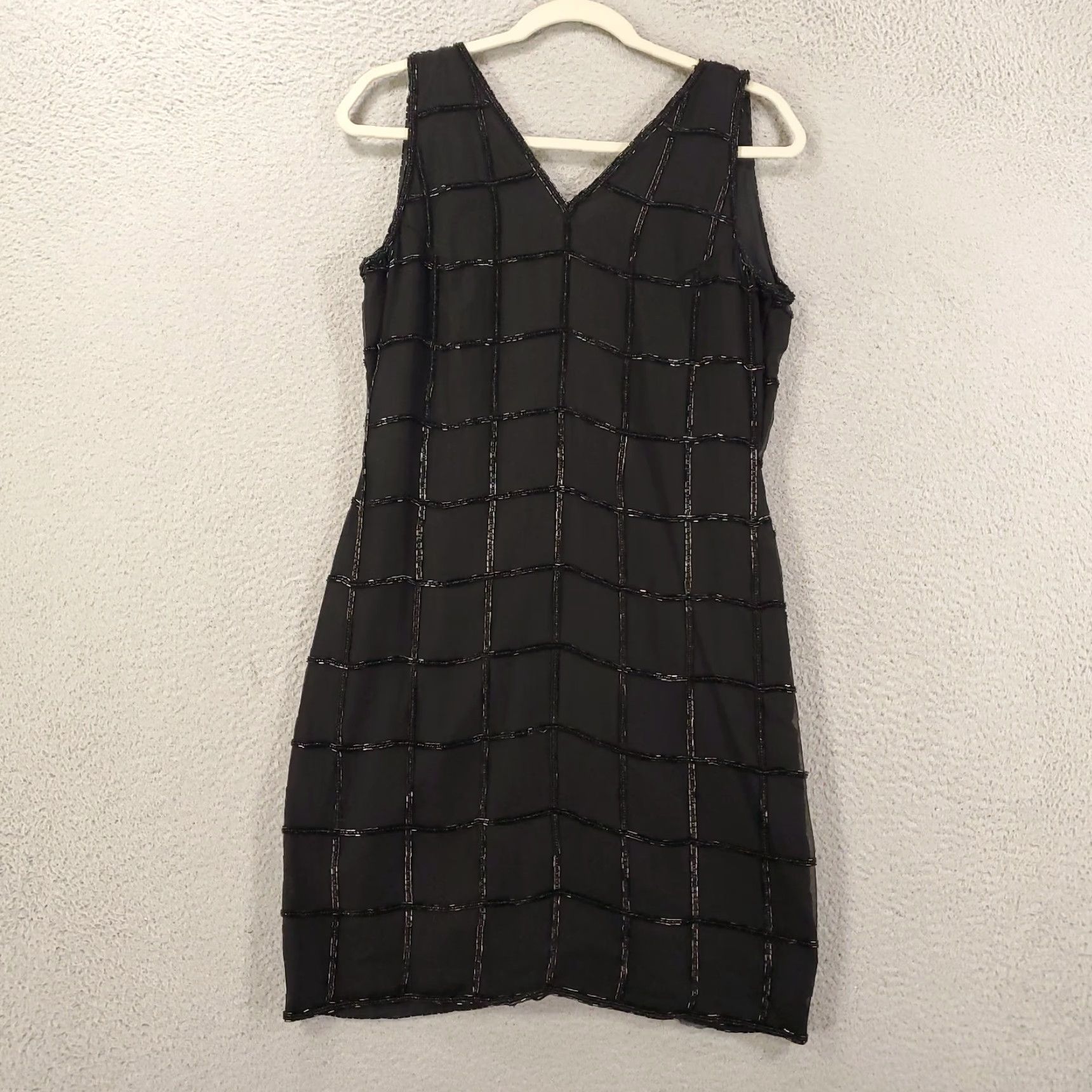 Vintage VINTAGE Laurence Kazar Silk Mini Dress Sleeveless Beaded Business Formal Cocktail Lined Black Womens Large Size 36" / US 14 / IT 50 - 2 Thumbnail