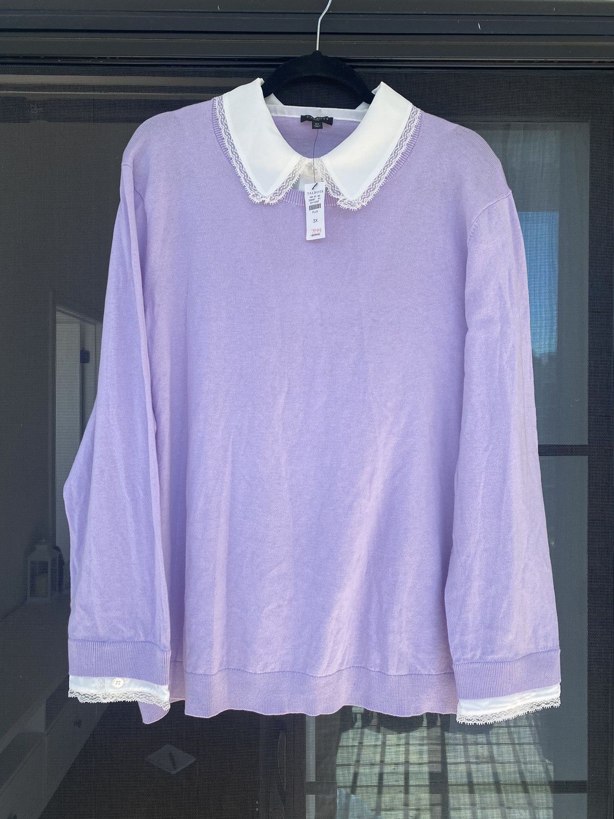 Talbots Sweater NWT Women 3XL Purple Attached Shirt Silk