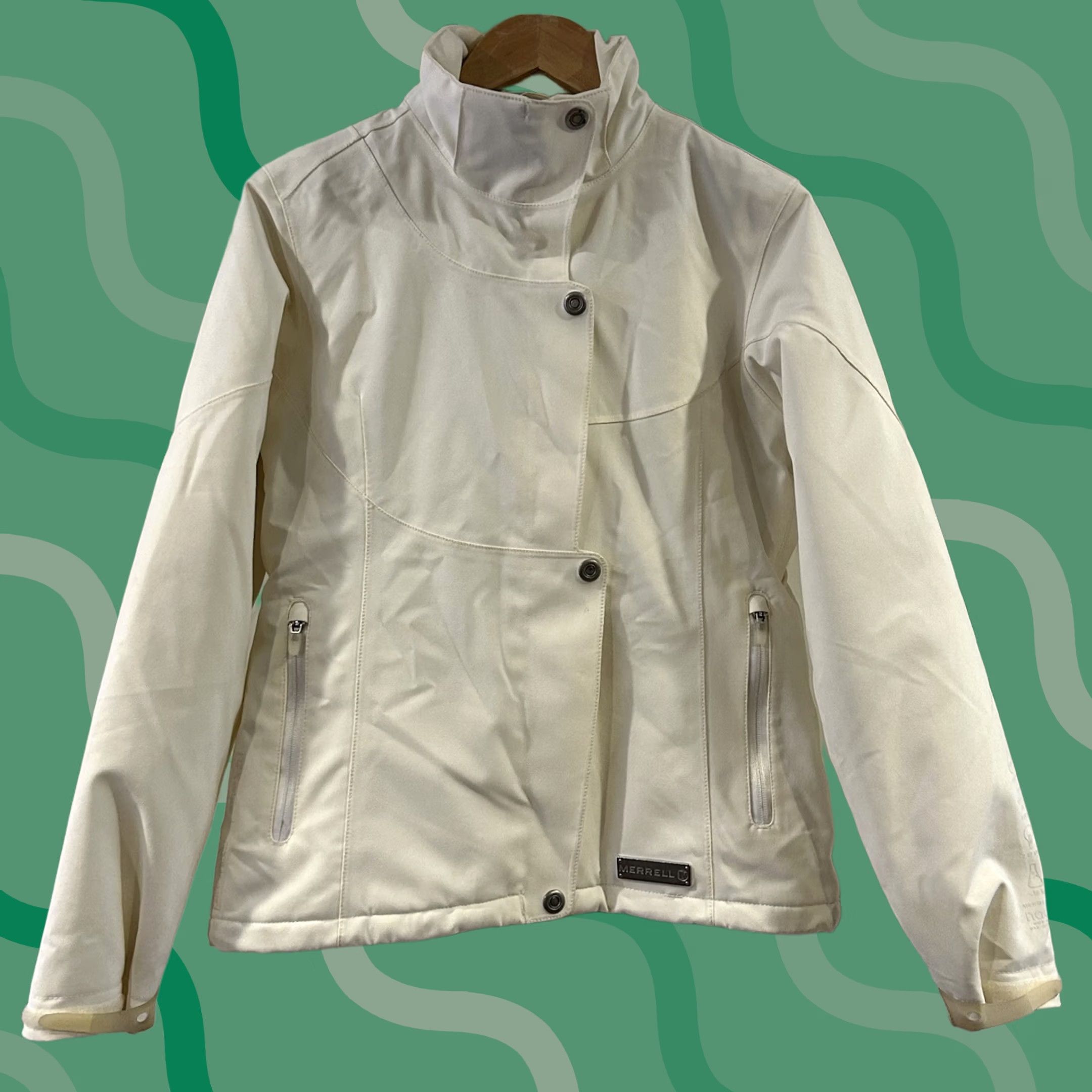 Merrell Merrell NADA Jacket Women’s Size S White/Cream Nylon Polyester Travel All Seasons Rain Coat Zip Snap Long Sleeve Mid-Length Size S / US 4 / IT 40 - 1 Thumbnail
