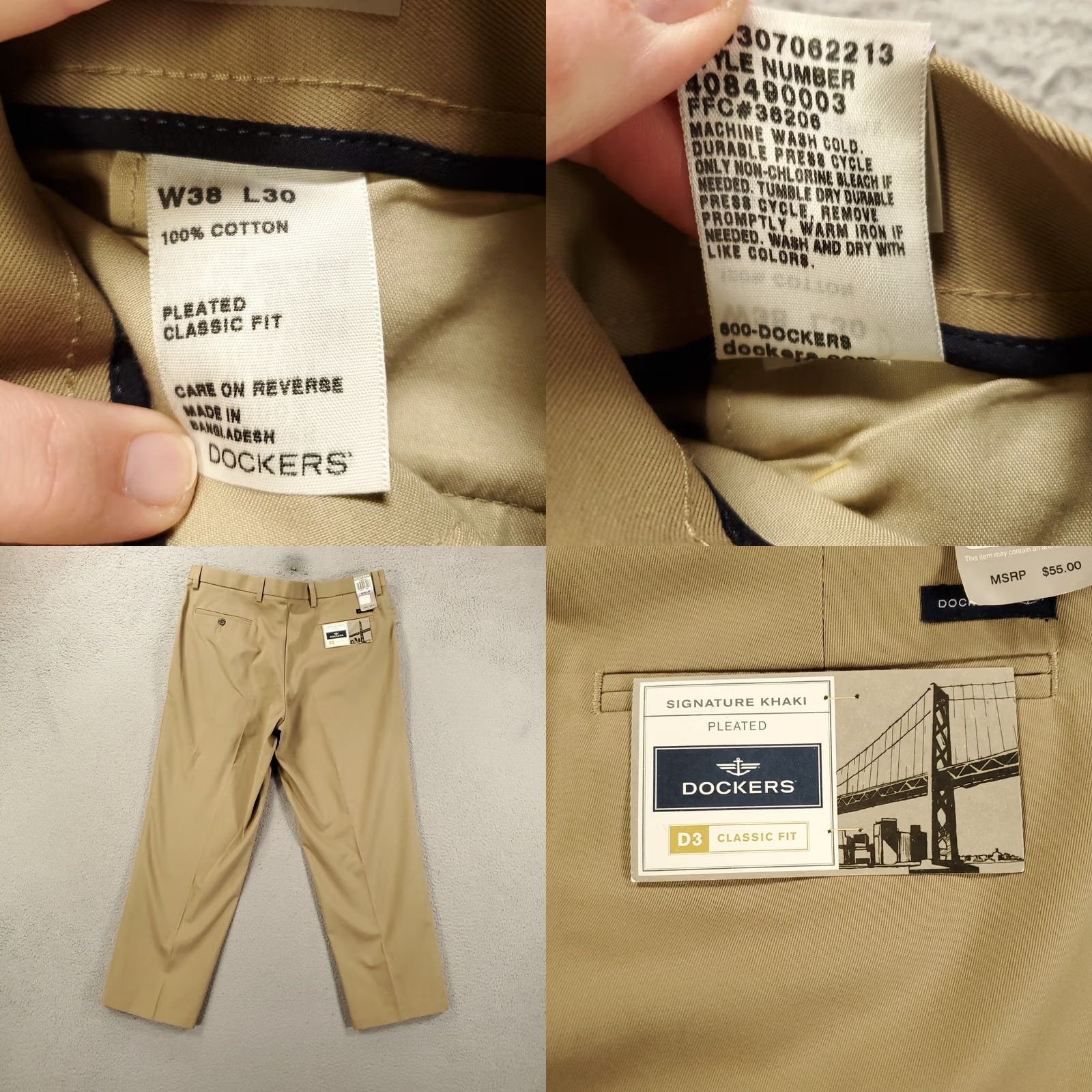 Dockers DOCKERS D3 Khaki Pants Mens Classic Flat Front 38x30 Beige NWT Signature Uniform Slim Straight Wear-Resistant Pockets Size US 38 / EU 54 - 8 Thumbnail