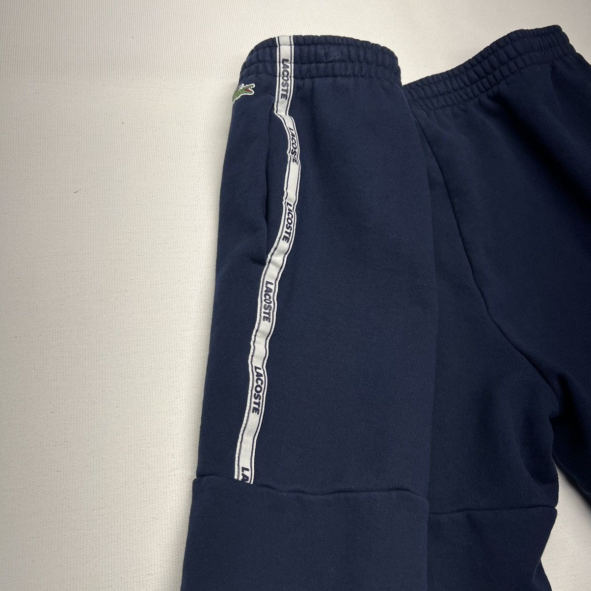 Lacoste Lacoste Sweat Shorts Blue Stripe Letter Logo Navy Drawstring Size US 36 / EU 52 - 14 Thumbnail