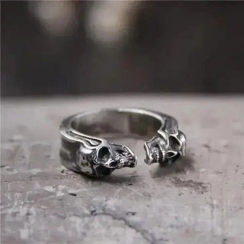 Jewelry Gothic Opened Adjustable Double Skull Ring Size ONE SIZE - 7 Thumbnail