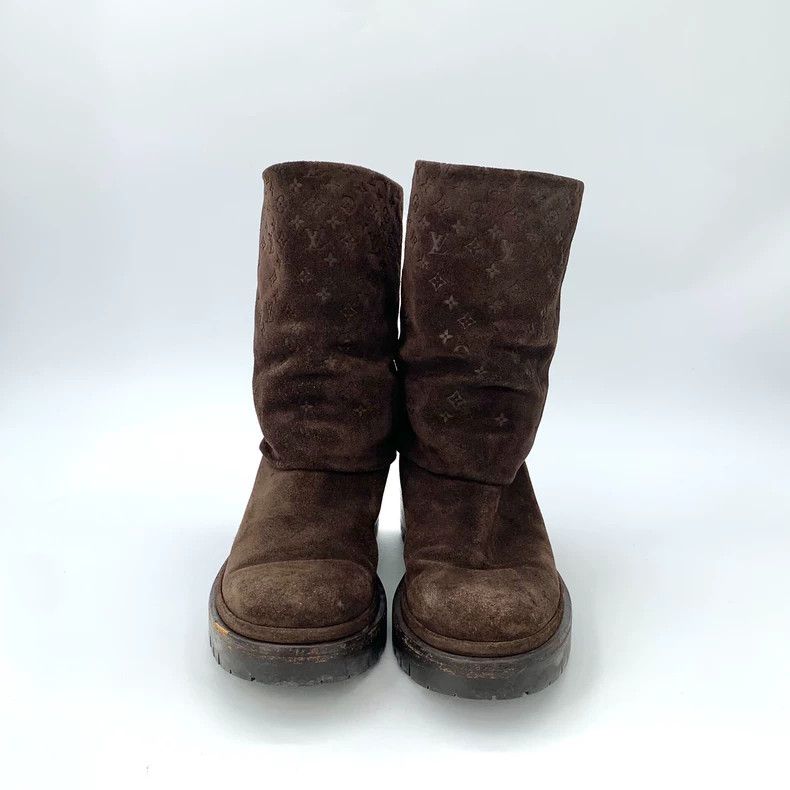 Louis Vuitton Louis Vuitton Dark brown logo print block mid-heel boots Size US 5.5 / EU 38 - 3 Thumbnail