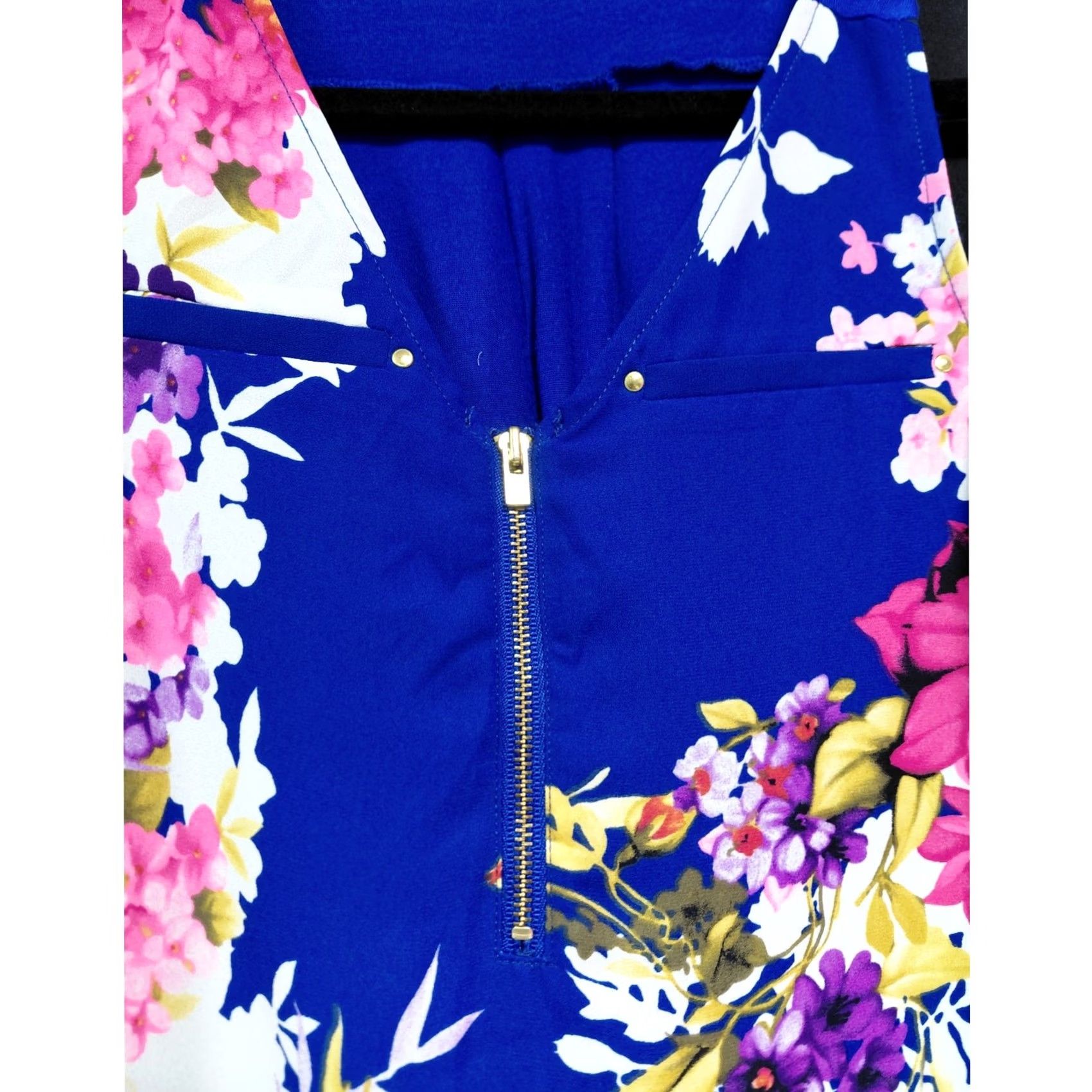 Express Express Floral Print Sleeveless Top XS Petite Blue - Lightweight, Zip, Blouse, Women's Shirt Size XS / US 0-2 / IT 36-38 - 3 Thumbnail