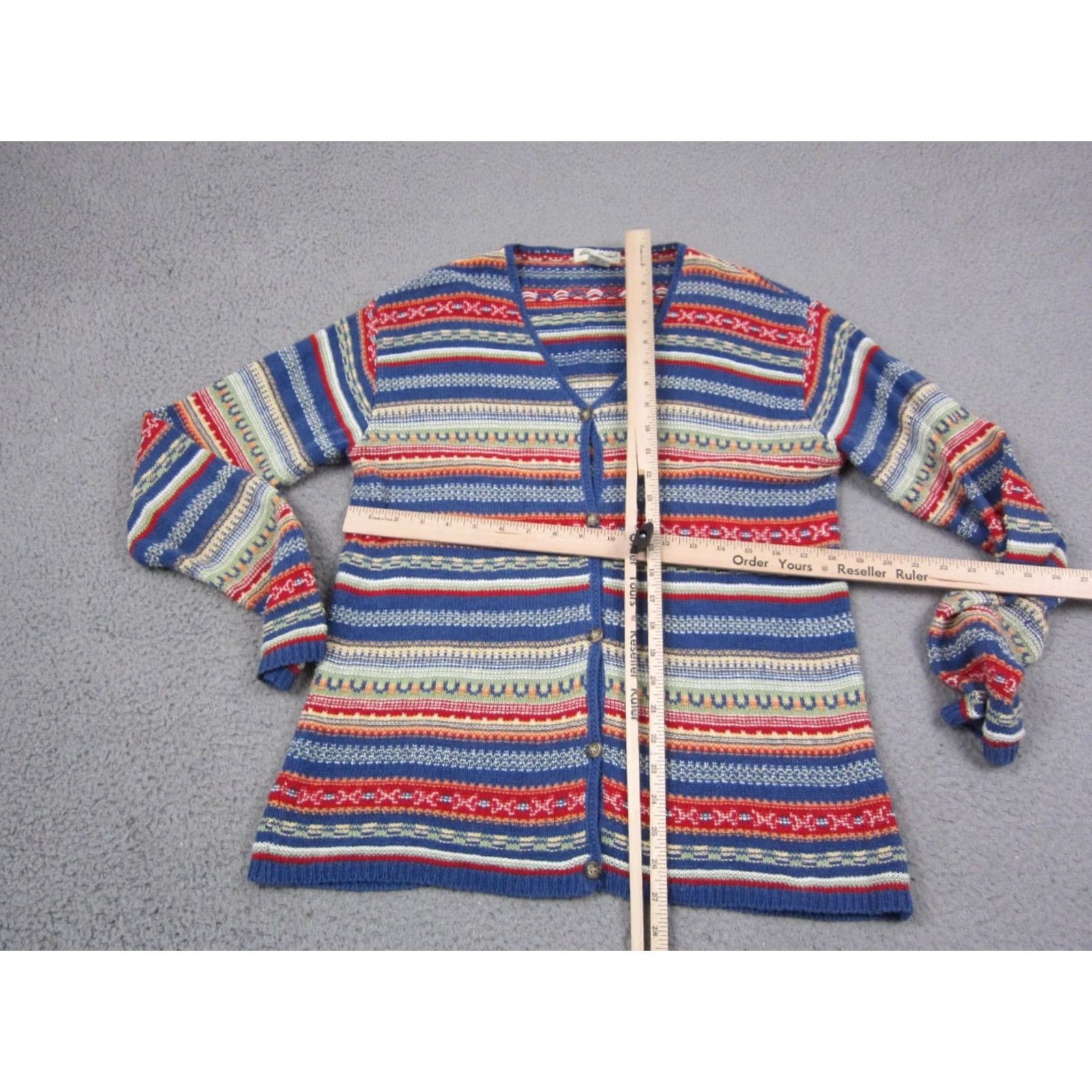Eddie Bauer Eddie Bauer Cardigan Womens Medium Tall Blue Fair Isle Cotton Linen Knit V-Neck Long Sleeve Lightweight Size M / US 6-8 / IT 42-44 - 5 Thumbnail