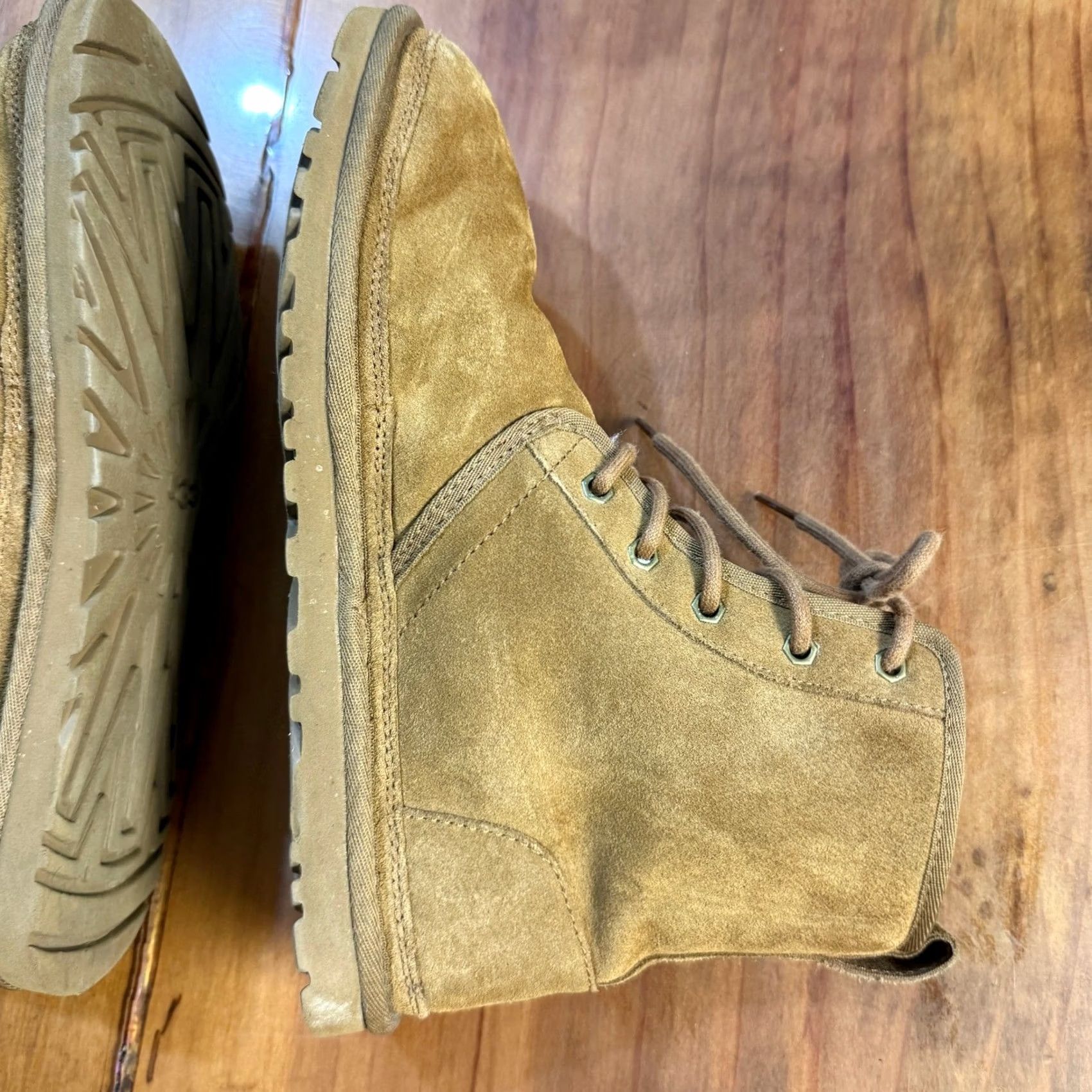 Ugg UGG Suede Ankle Boots 9 Mini Harkley 1016472 Shearling Lace Up Beige Bootie, Casual Winter Flat Heel Womens Size US 12 / IT 42 - 6 Thumbnail
