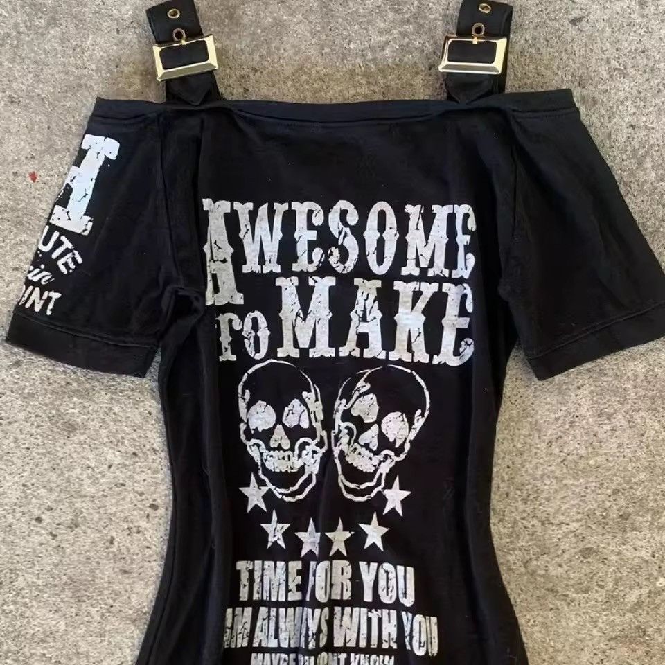 Vintage Y2k 2000s Mini Skull Punk Gothic Dress Off Shoulder Size M / US 6-8 / IT 42-44 - 3 Thumbnail