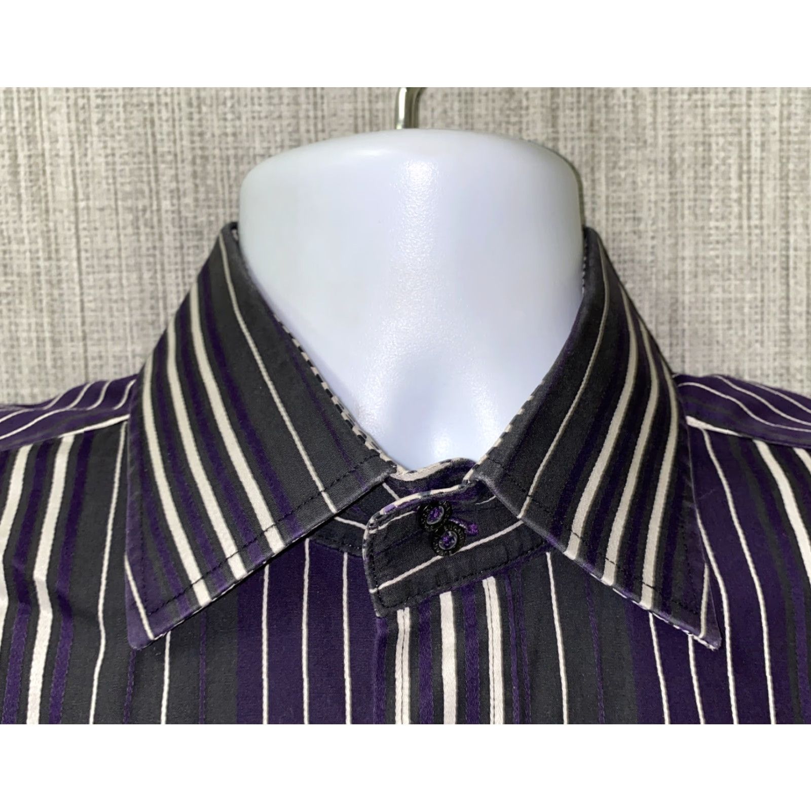 BUGATCHI Bugatchi Uomo Shirt Mens Long Sleeve Button-Up Striped Black/Purple L Regular Armpit 24.5 Cotton? Size US L / EU 52-54 / 3 - 3 Thumbnail