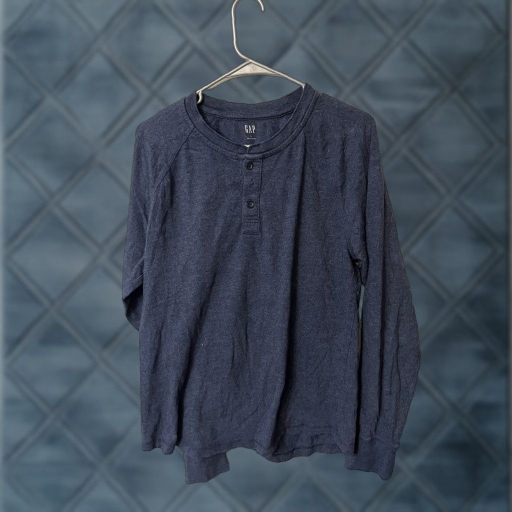 Gap VINTAGE Gap Henley Shirt Mens Large Charcoal Navy Blue Pullover Crew Neck Long Sleeve L Size US L / EU 52-54 / 3 - 1 Thumbnail