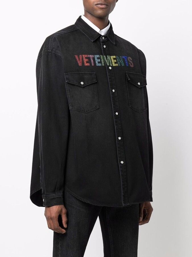 Vetements o1mle0824 Crystal Logo Denim Shirt in Multicolor Size XS / US 0-2 / IT 36-38 - 4 Thumbnail