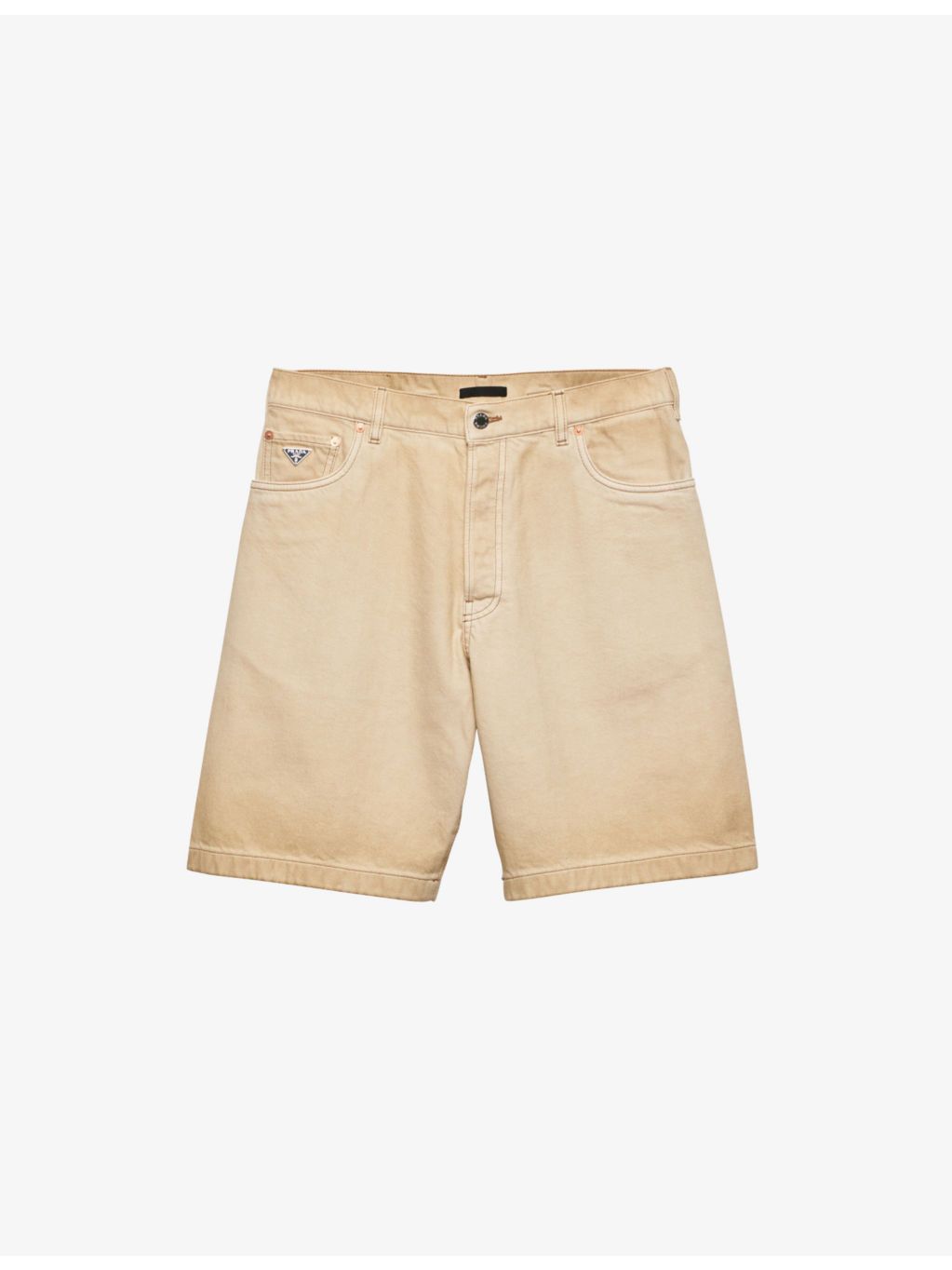 Prada o1bcso1str1025 Brand-Plaque Faded-Wash Denim Shorts in Beige Size US 32 / EU 48 - 1 Thumbnail