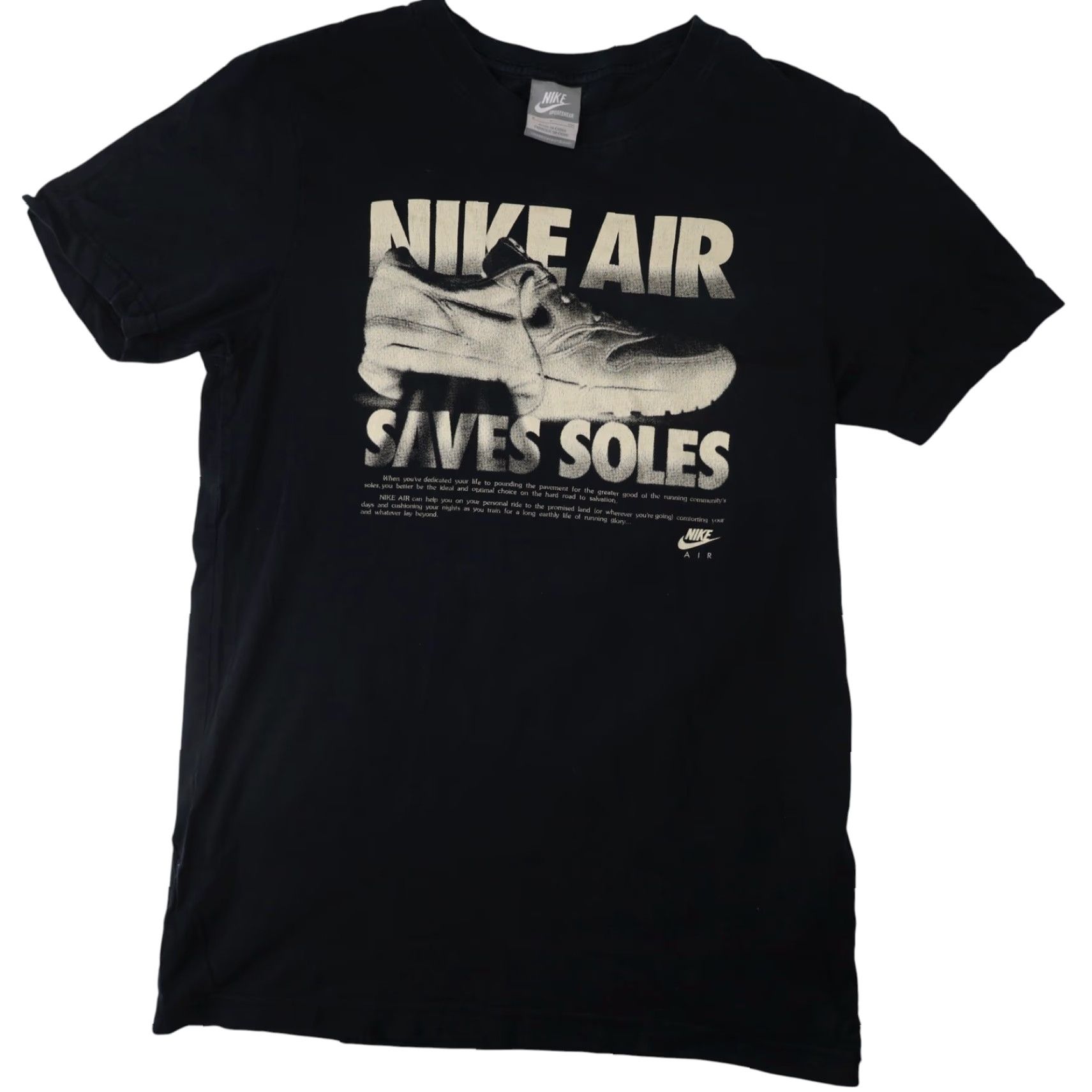 Nike VINTAGE Nike Air Saves Soles Graphic T Shirt Mens Small Black Size US S / EU 44-46 / 1 - 2 Thumbnail