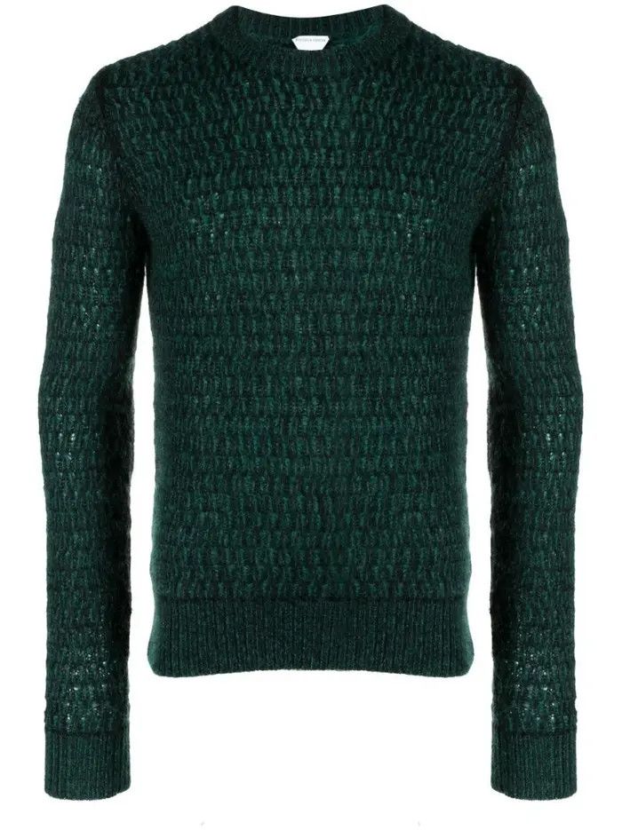image of Bottega Veneta O1Loc1C0424 720826 Wool Mohair Lace Effect Jumper In Green, Men's (Size XL)