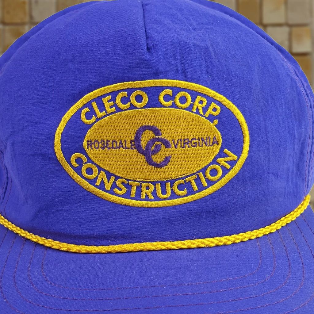 Roper VINTAGE Cleco Construction Purple USA Made Trucker Hat Snapback Retro Rope Cap Hat Mens Adjustable Nylon Embroidered 80s 90s Size ONE SIZE - 1 Thumbnail