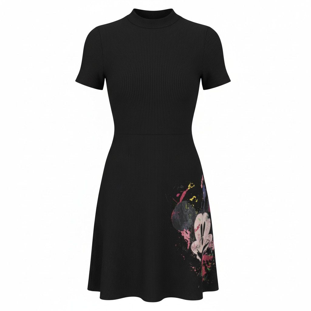 Desigual DISNEY MICKEY MORRO XL Black Ribbed Mini Dress 88768 Size XL / US 12-14 / IT 48-50 - 2 Thumbnail