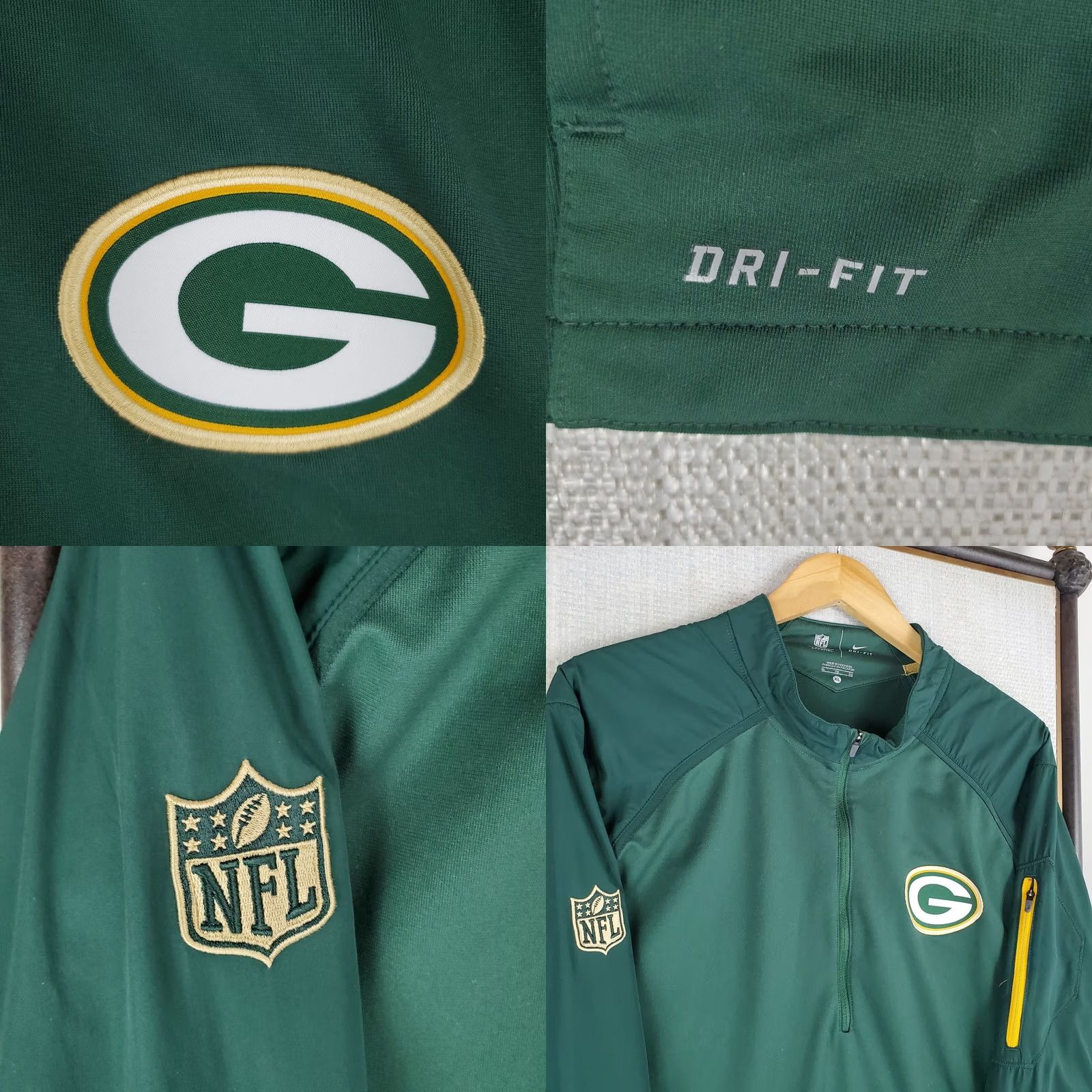 Nike NIKE On-Field x Packers Mens Windbreaker Jacket 1/2 Zip XL Green Dri-Fit Performance Windshirt Golf Size US XL / EU 56 / 4 - 8 Thumbnail