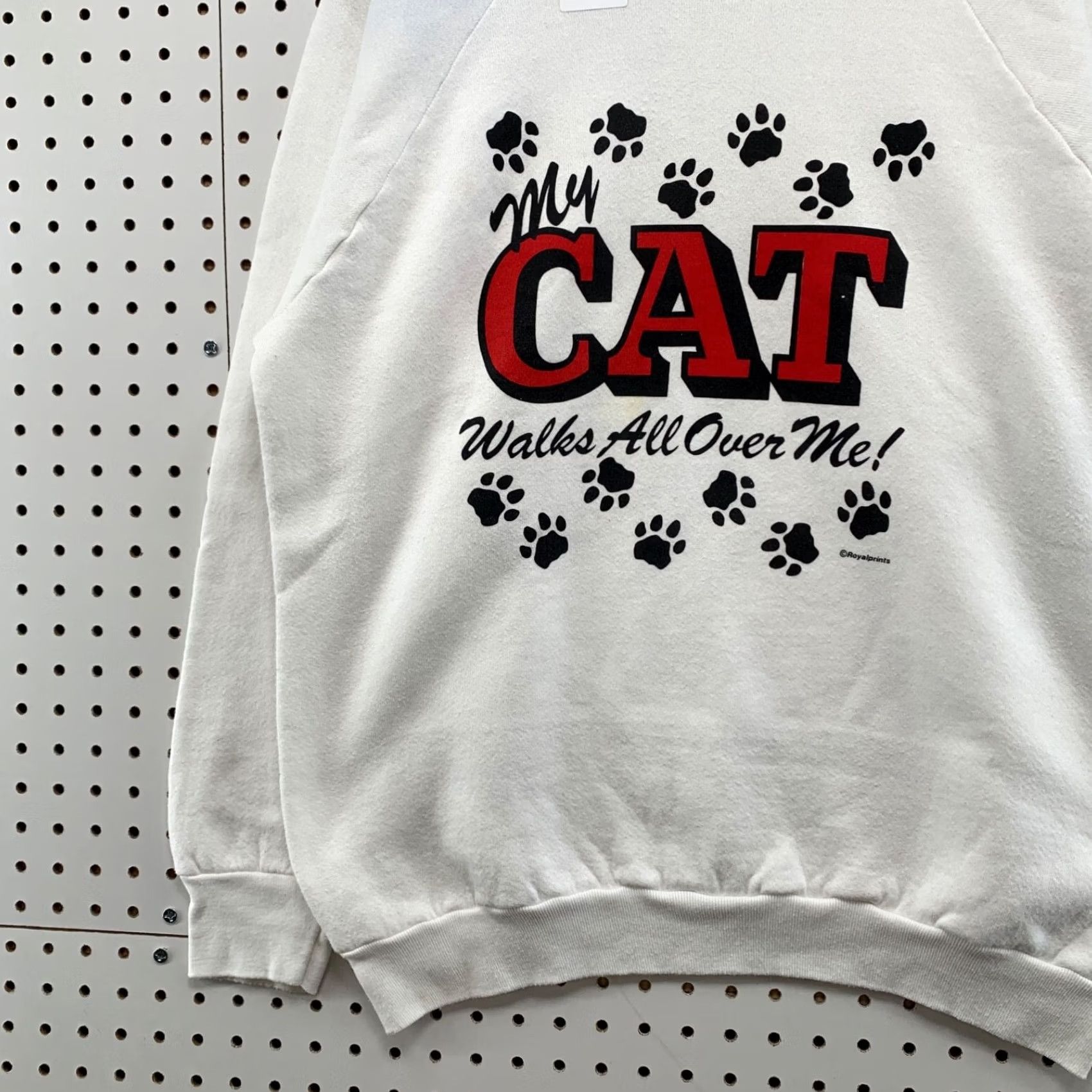 Fruit Of The Loom VINTAGE Nike Sweatshirt Mens L White 90s Cat Funny Paw Print (Walks Over Me) Size US L / EU 52-54 / 3 - 5 Thumbnail