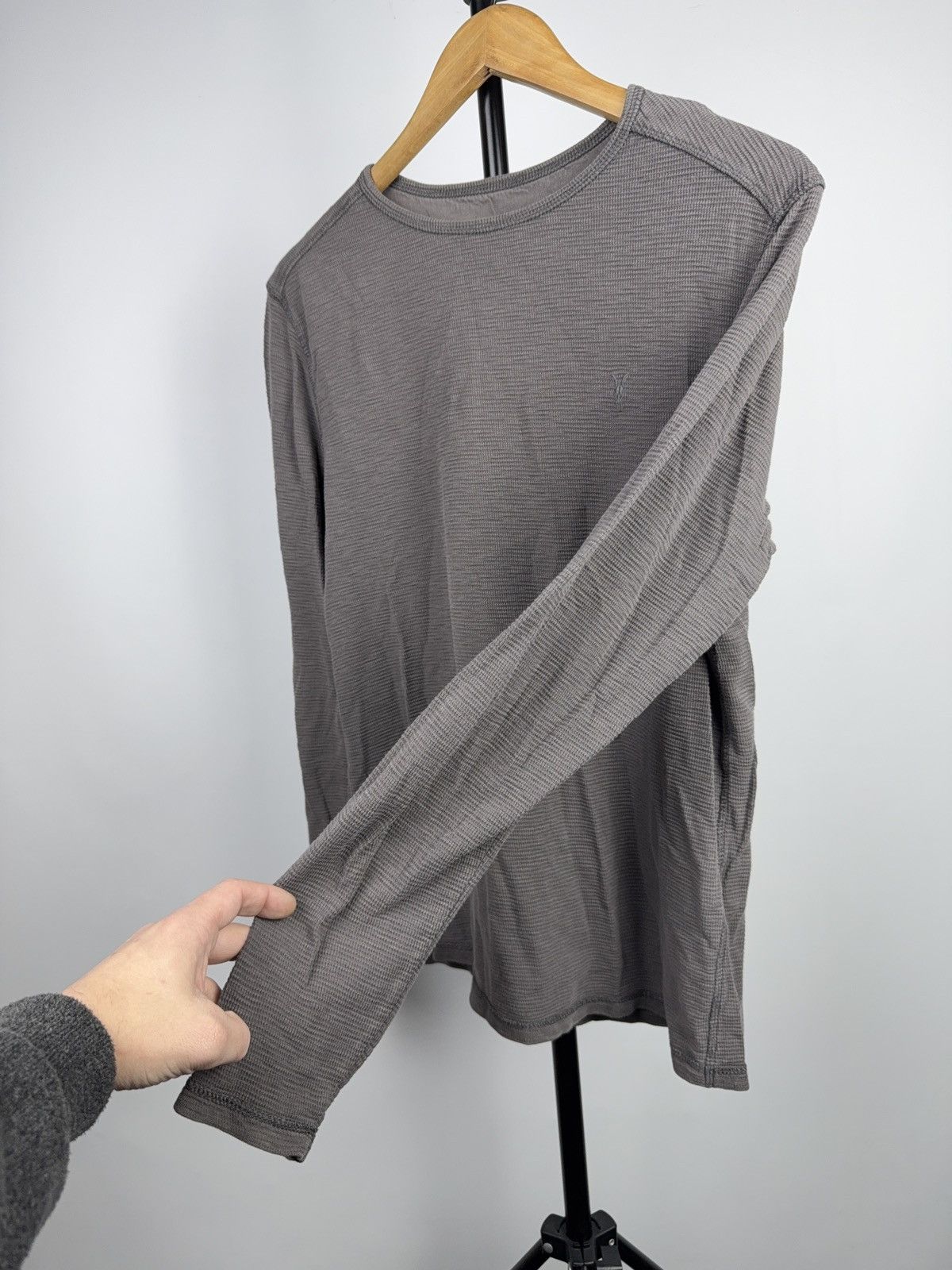 Allsaints 00s AllSaints Ribbed Thermal Long Sleeve Crewneck Grey Size US S / EU 44-46 / 1 - 8 Thumbnail