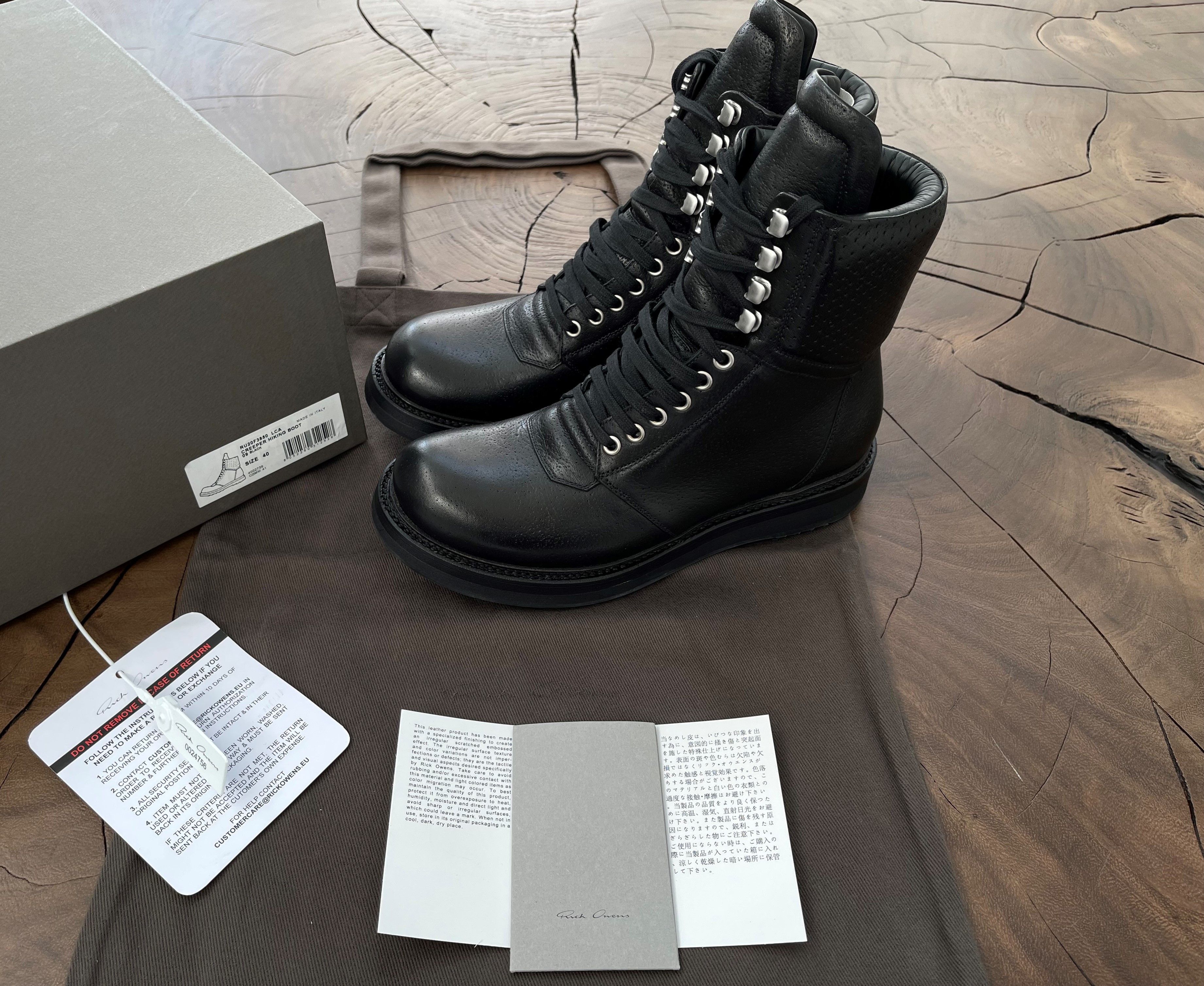 image of Rick Owens Grail Bull Leather Cat Creeper Hiking Boot Performa Fw20 in Black, Men's (Size 7)