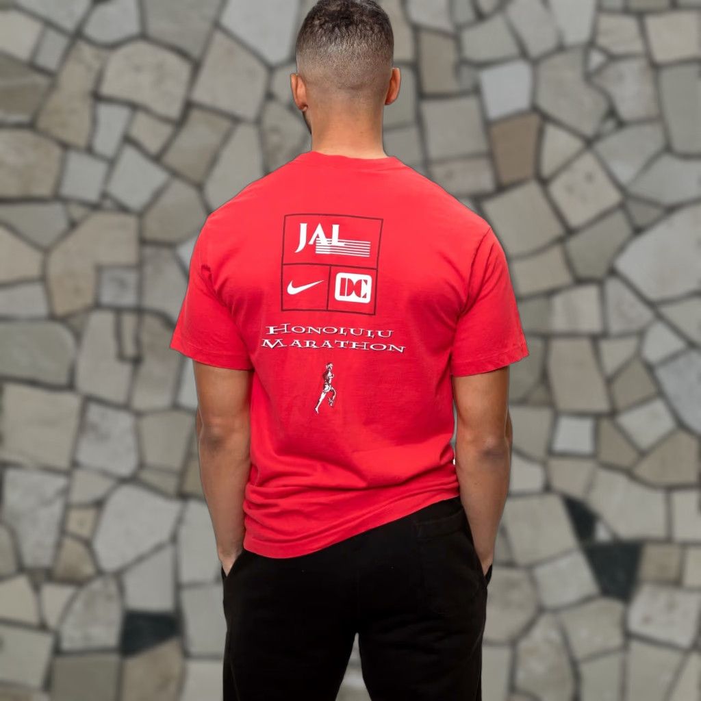 VINTAGE Nike Honolulu Marathon Tee Shirt 1995 Size Medium Made In USA Shirt Unisex Graphic Tee Mens Girls Shoes?