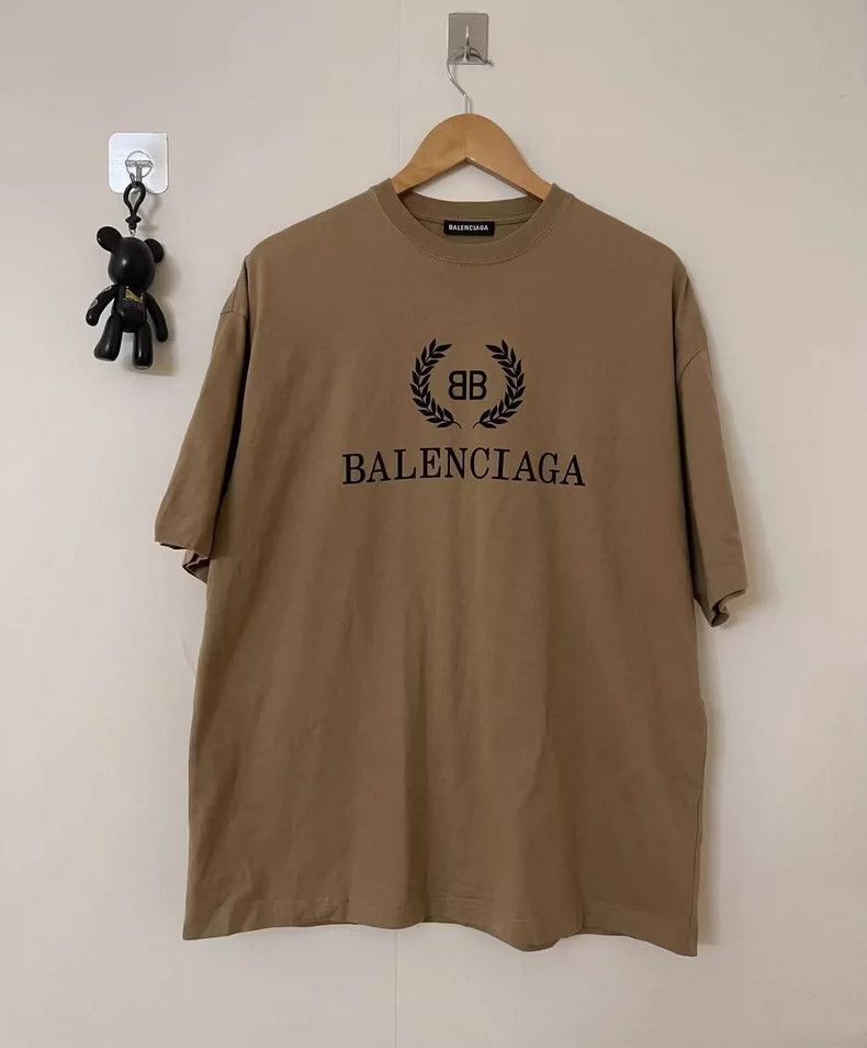 Balenciaga Balenciaga Khaki T-Shirt with Logo Design - dmc Size US XS / EU 42 / 0 - 1 Thumbnail