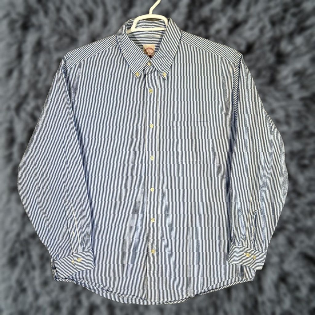 Brooks Brothers VINTAGE Brooks Brothers 1818 Dress Shirt Mens XL Button-Down Cotton Blue White Stripe Shirt Mens XL Blue White Stripe Size 46R - 1 Thumbnail