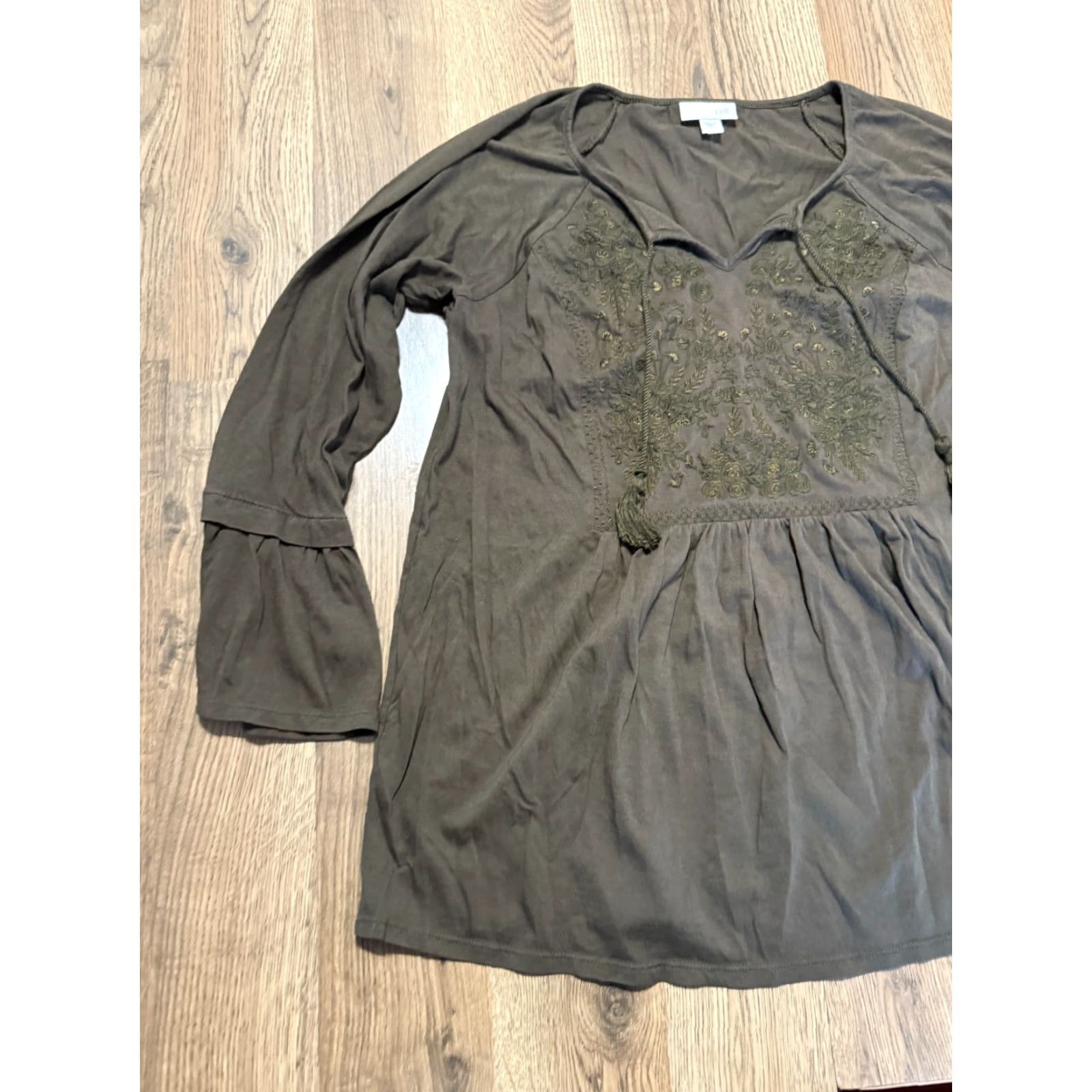 J. Jill J. Jill Blouse Womens Size S Green Long Sleeve V-neck Floral Shirt Size S / US 4 / IT 40 - 3 Thumbnail