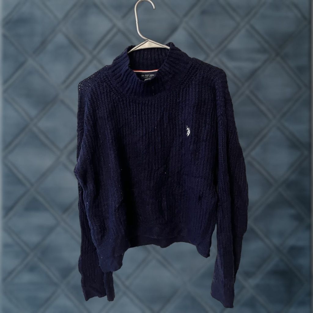 Vintage US Polo Assn Womens Sweater M Blue Long Sleeve Pullover Knit Ribbed Embroidered Logo Waist Turtleneck Size M / US 6-8 / IT 42-44 - 1 Thumbnail