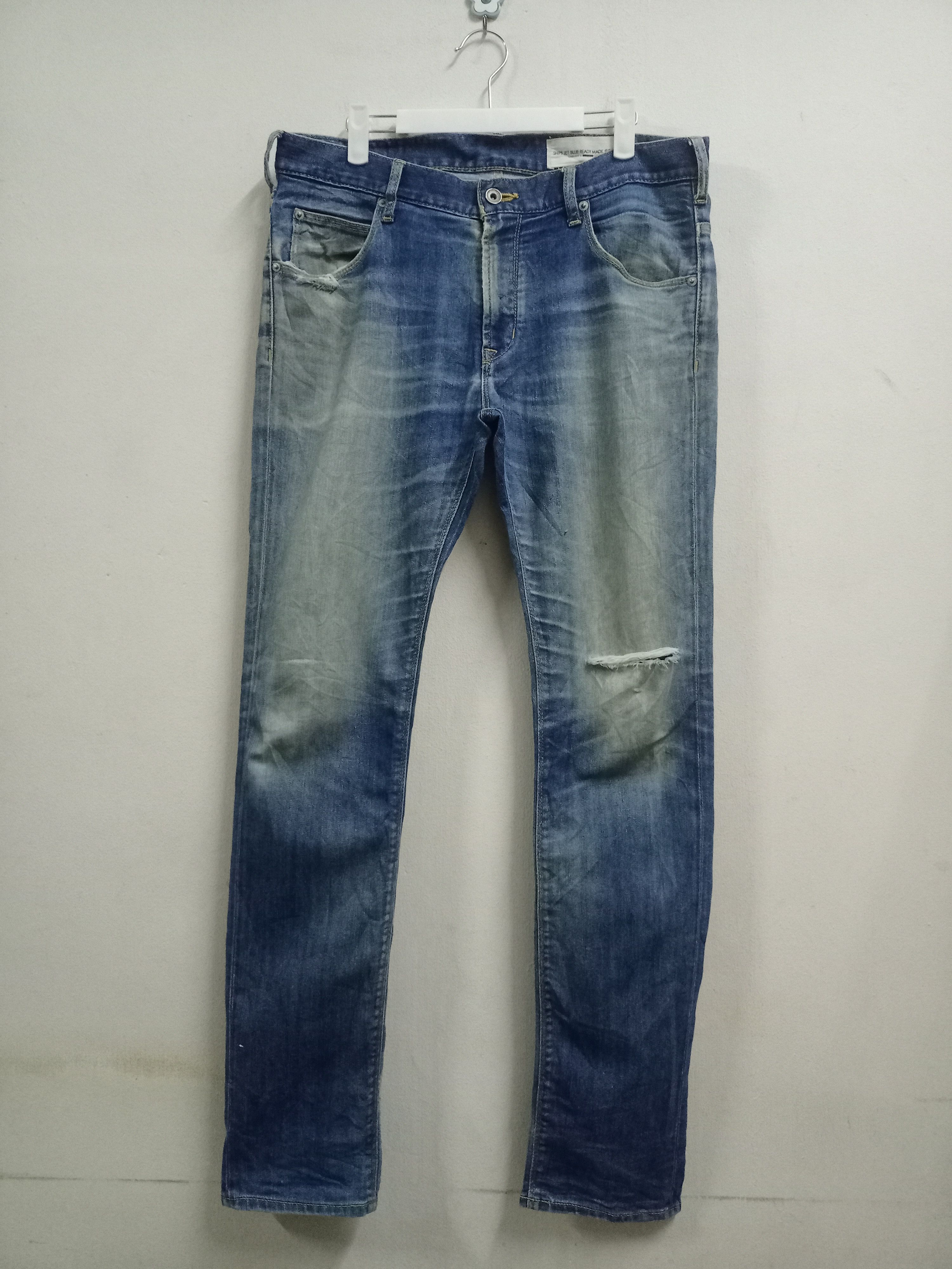 Japanese Brand × Ships Jet Blue Vintage Ships Jet Blue Blue Wash Distressed Jeans 34x31 Size US 34 / EU 50 - 12 Thumbnail