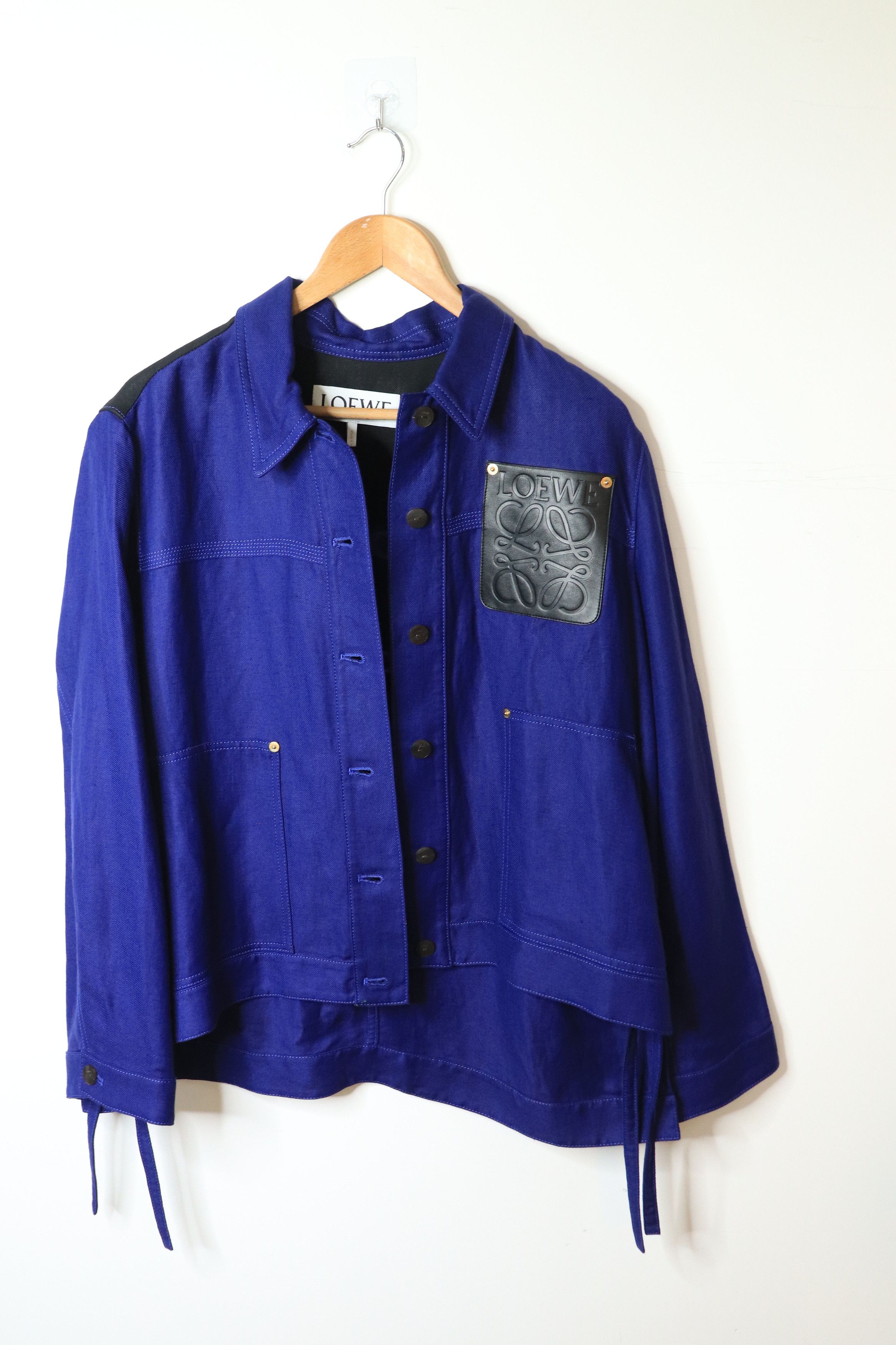 Loewe Blue Anagram-patch linen-blend jacket - UK 10 Size M / US 6-8 / IT 42-44 - 1 Thumbnail