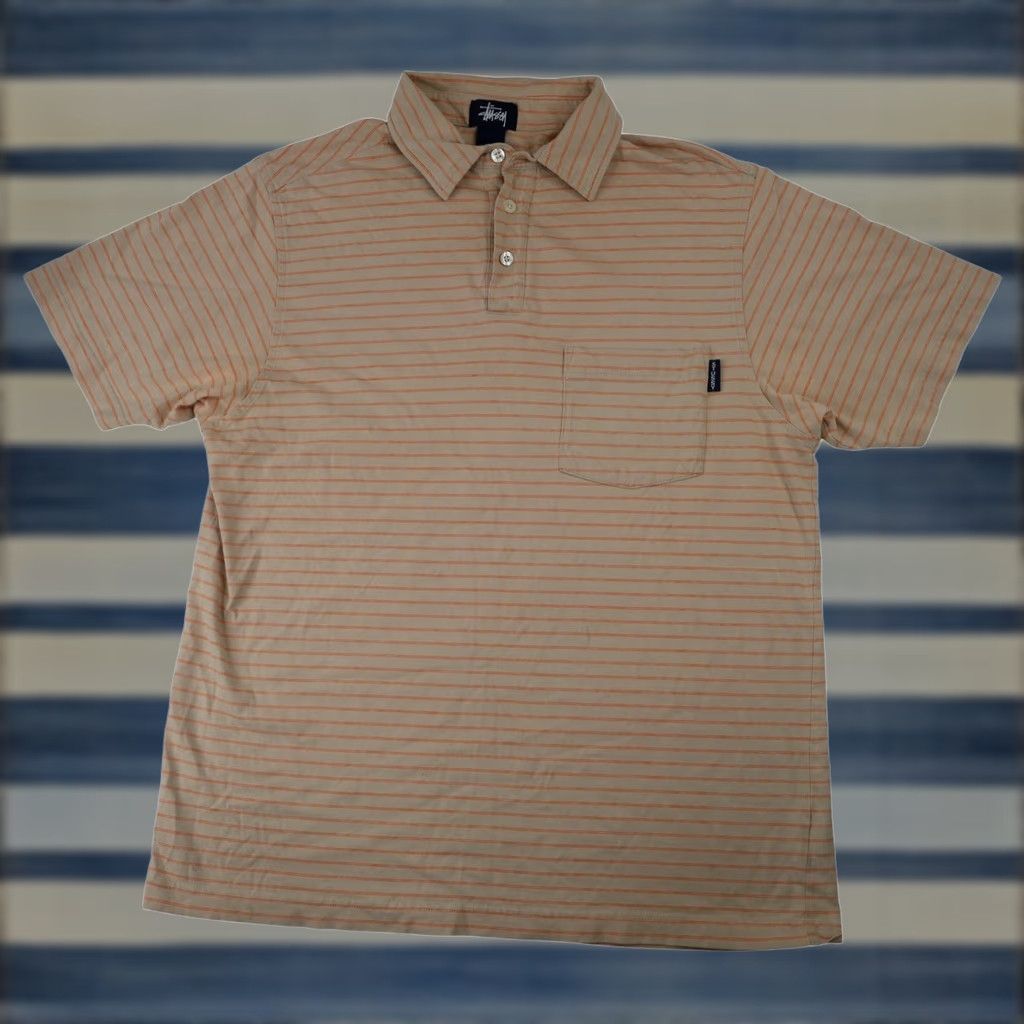 Vintage VINTAGE Stussy Striped Polo Shirt Mens Medium Tan M Shirt Mens Size US M / EU 48-50 / 2 - 1 Thumbnail